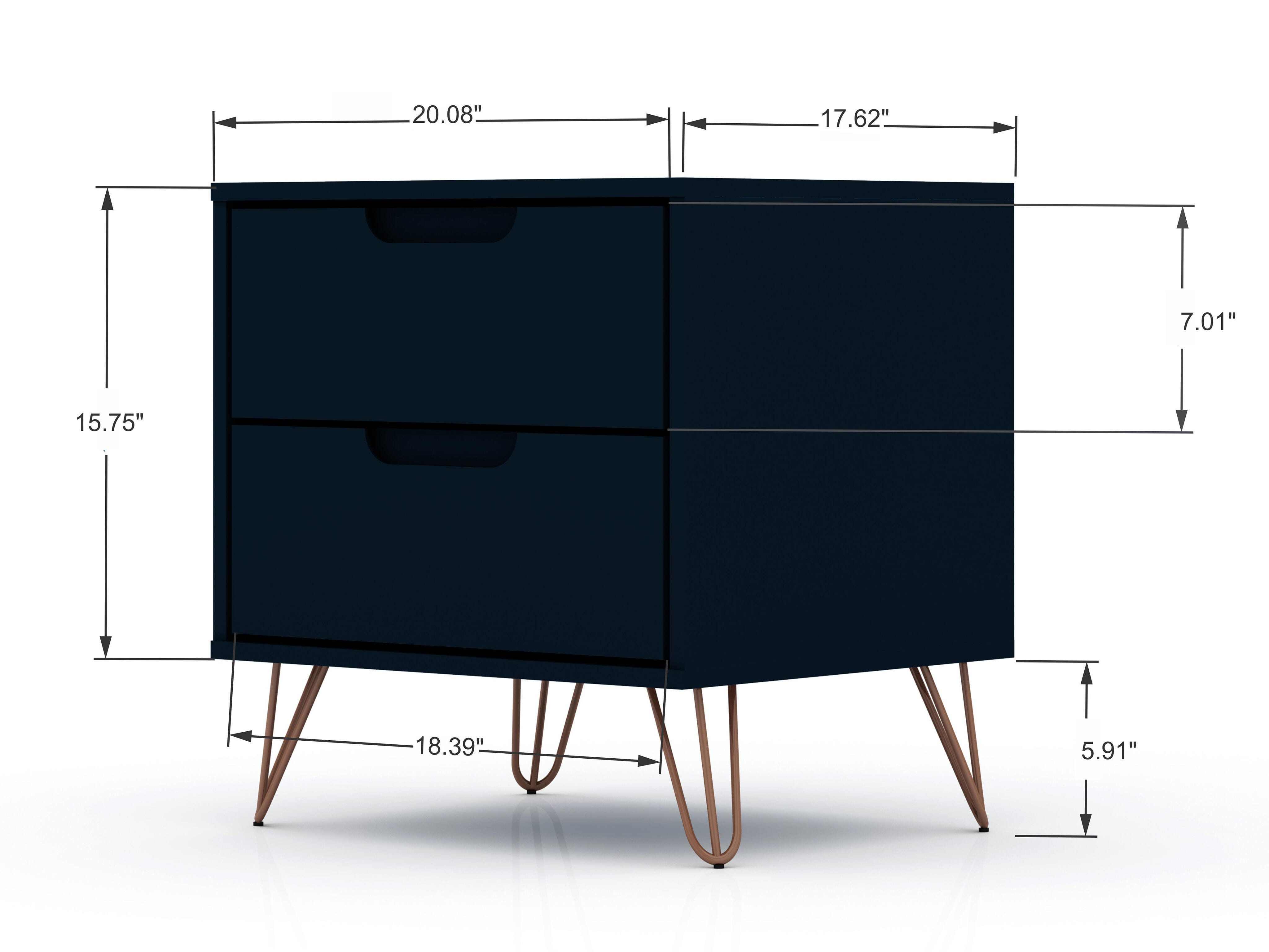 Modern Two Drawer Nightstand, Blue, large