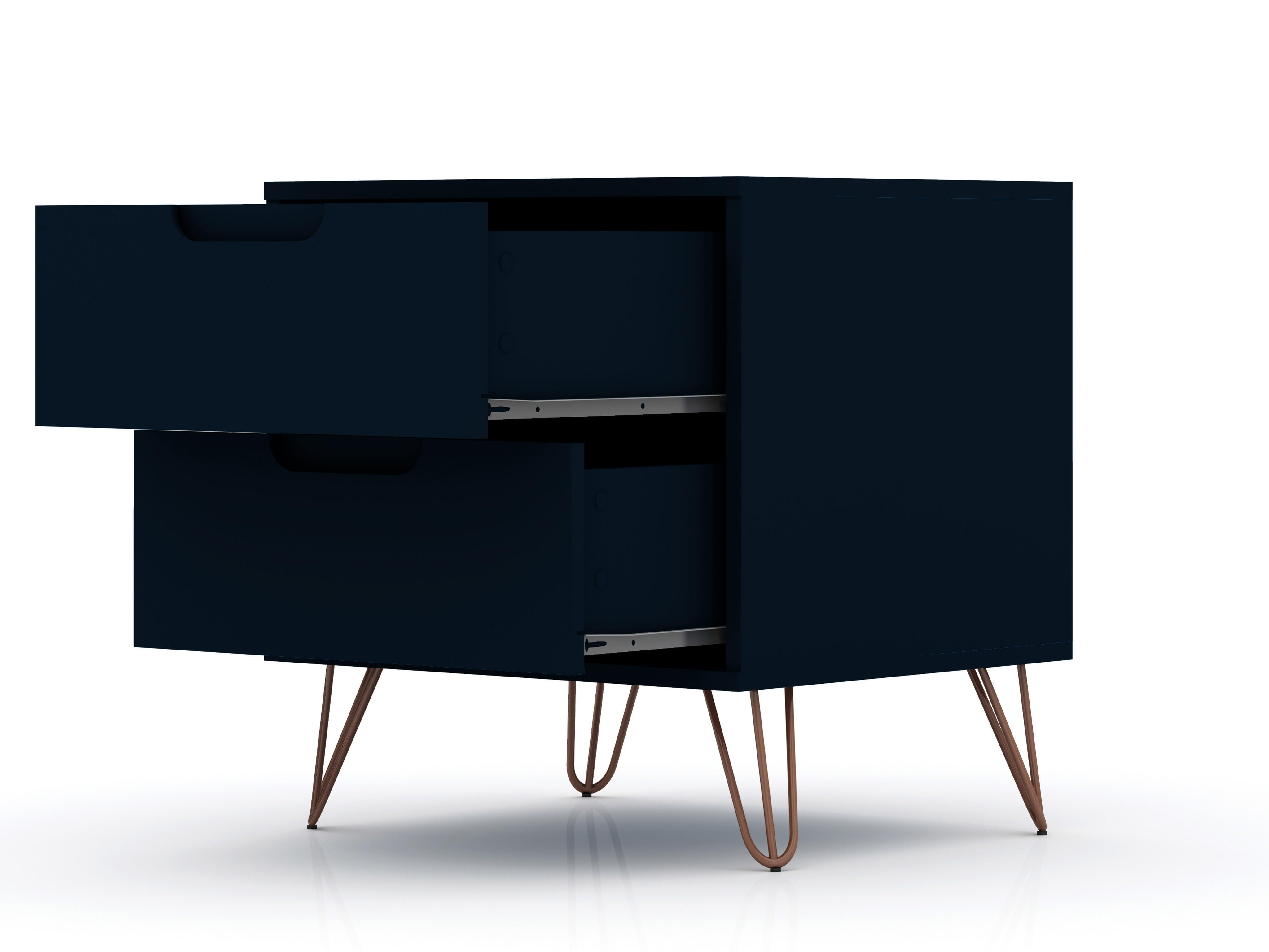 Modern Two Drawer Nightstand, Blue, large