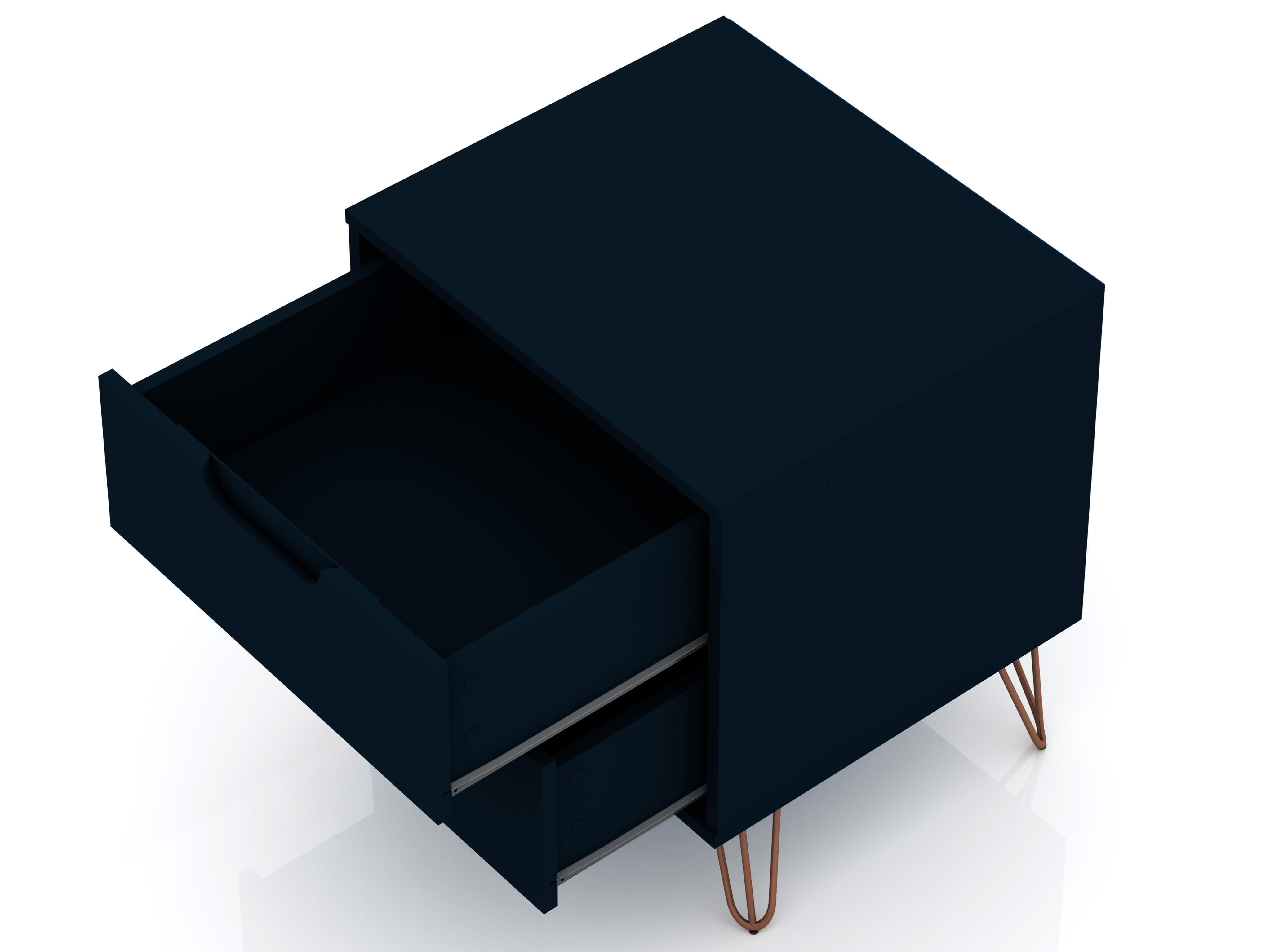 Modern Two Drawer Nightstand, Blue, large
