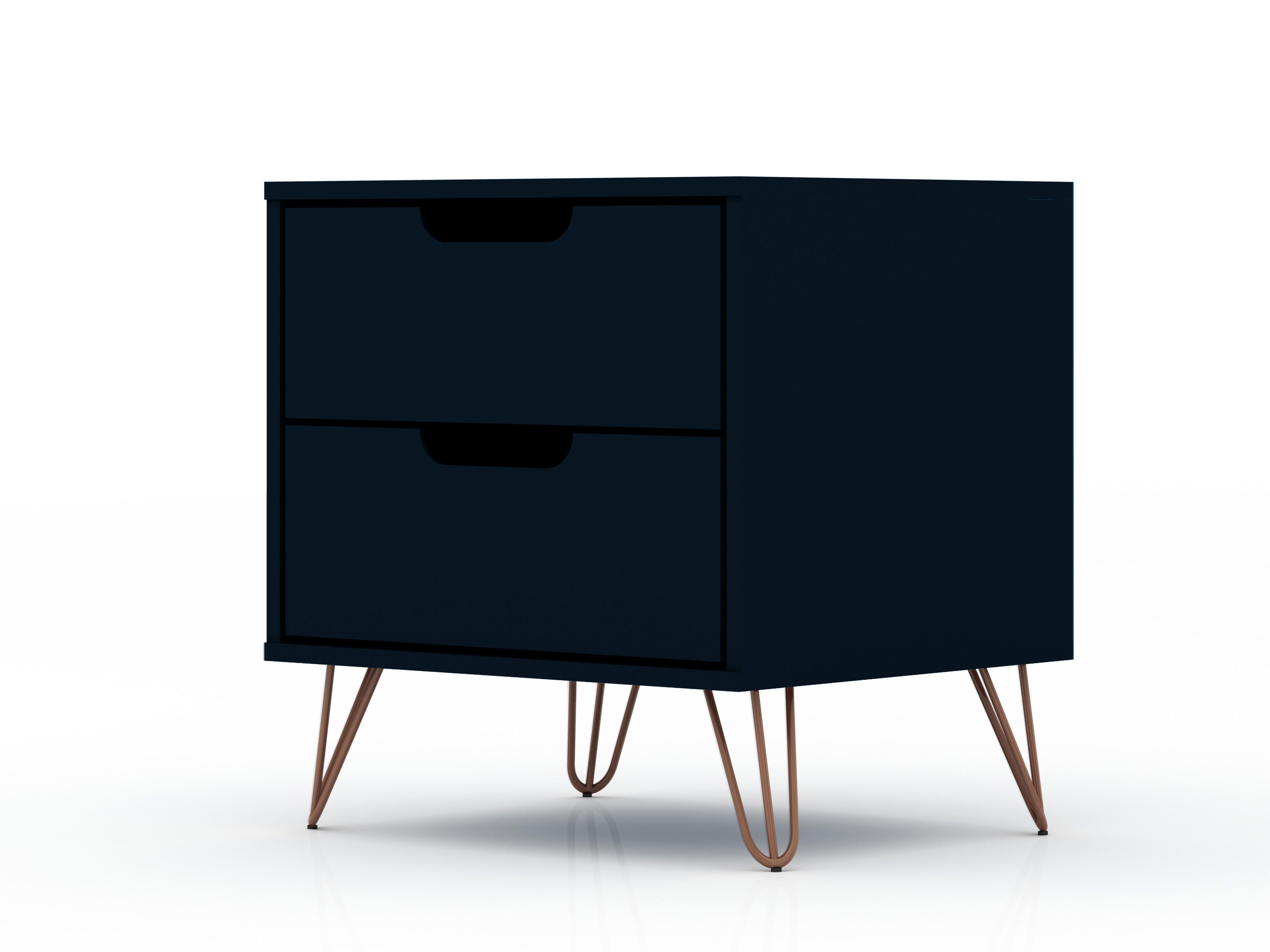 Modern Two Drawer Nightstand, Blue, large