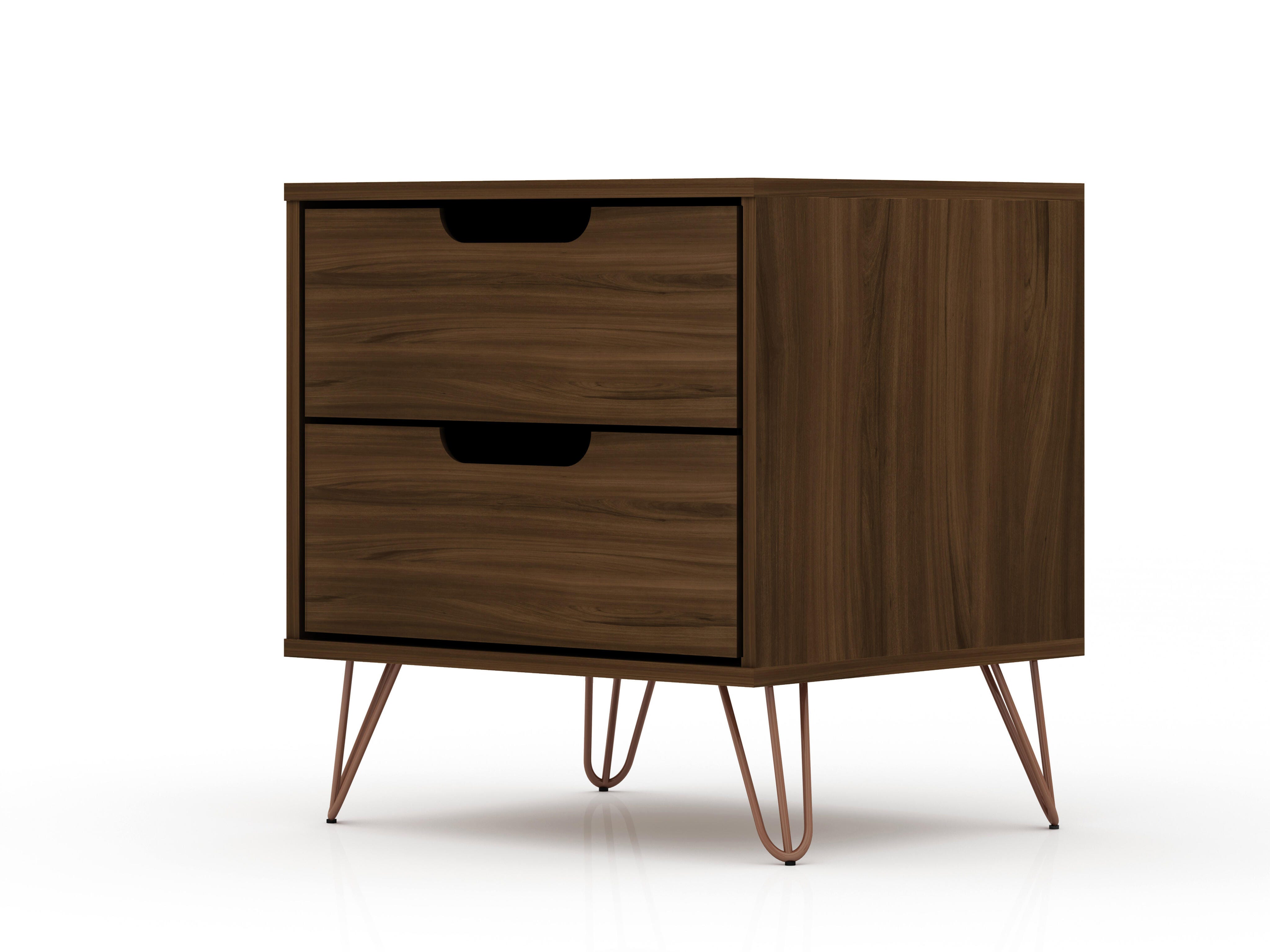 Modern Two Drawer Nightstand, Brown, large