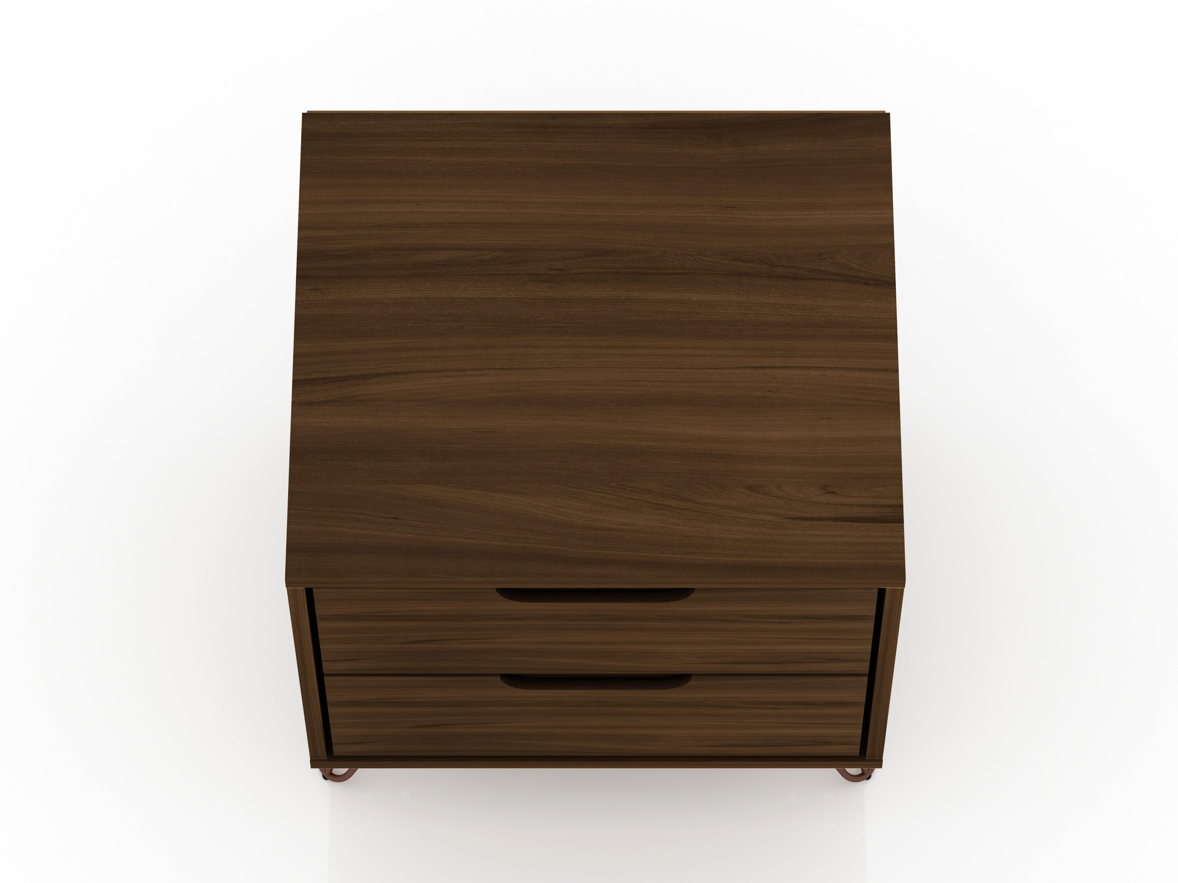 Modern Two Drawer Nightstand, Brown, large