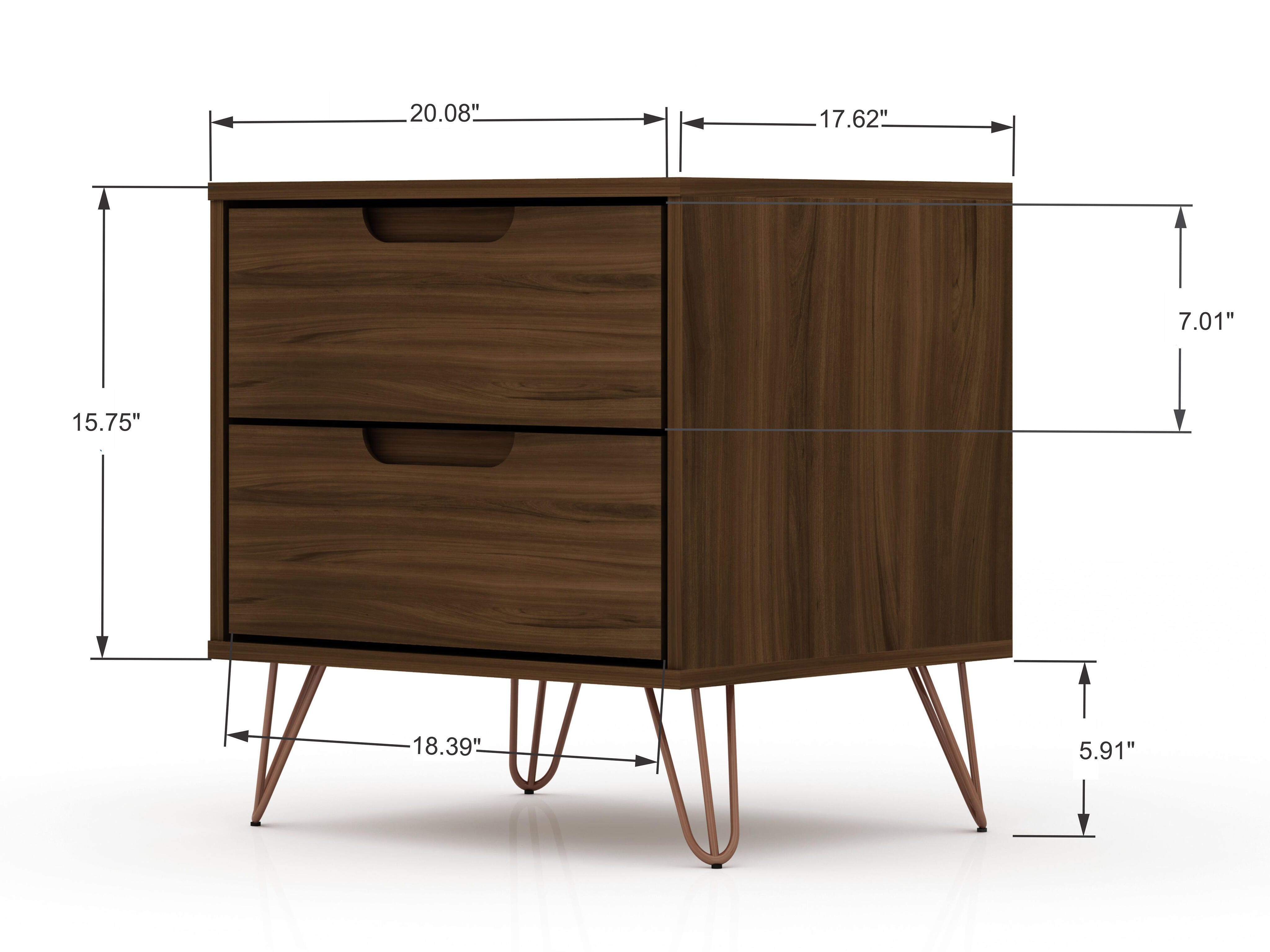 Modern Two Drawer Nightstand, Brown, large