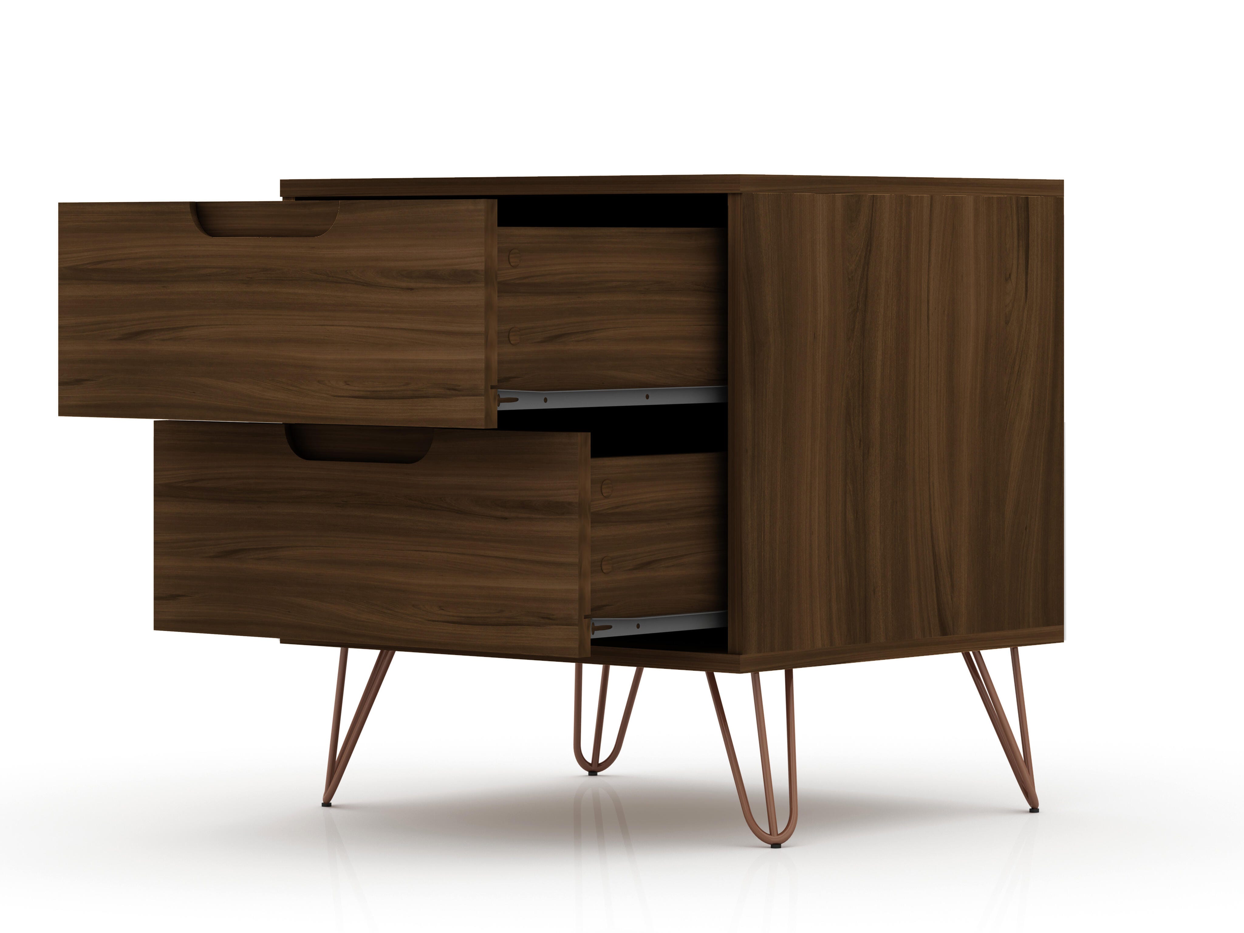 Modern Two Drawer Nightstand, Brown, large