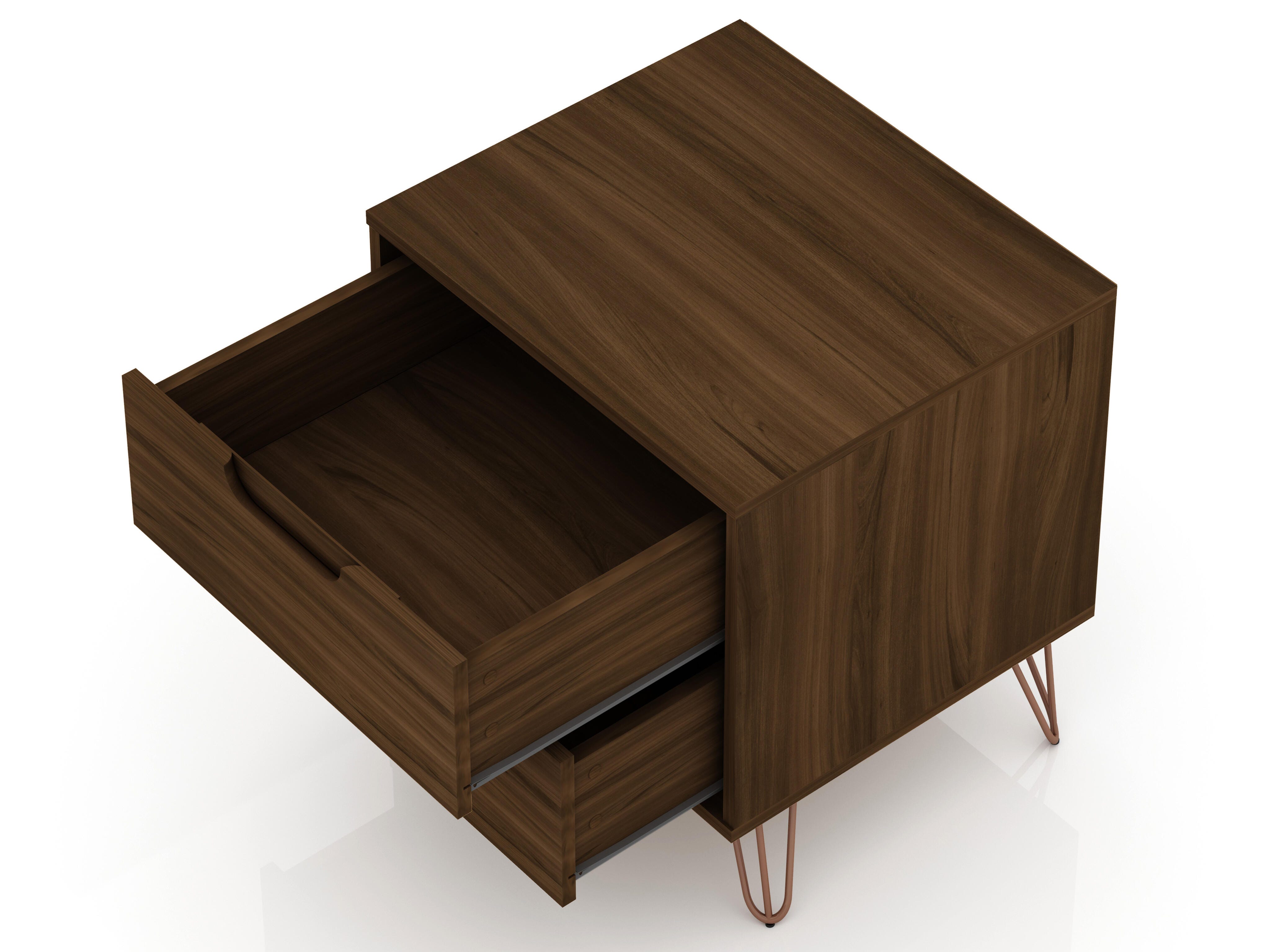 Modern Two Drawer Nightstand, Brown, large