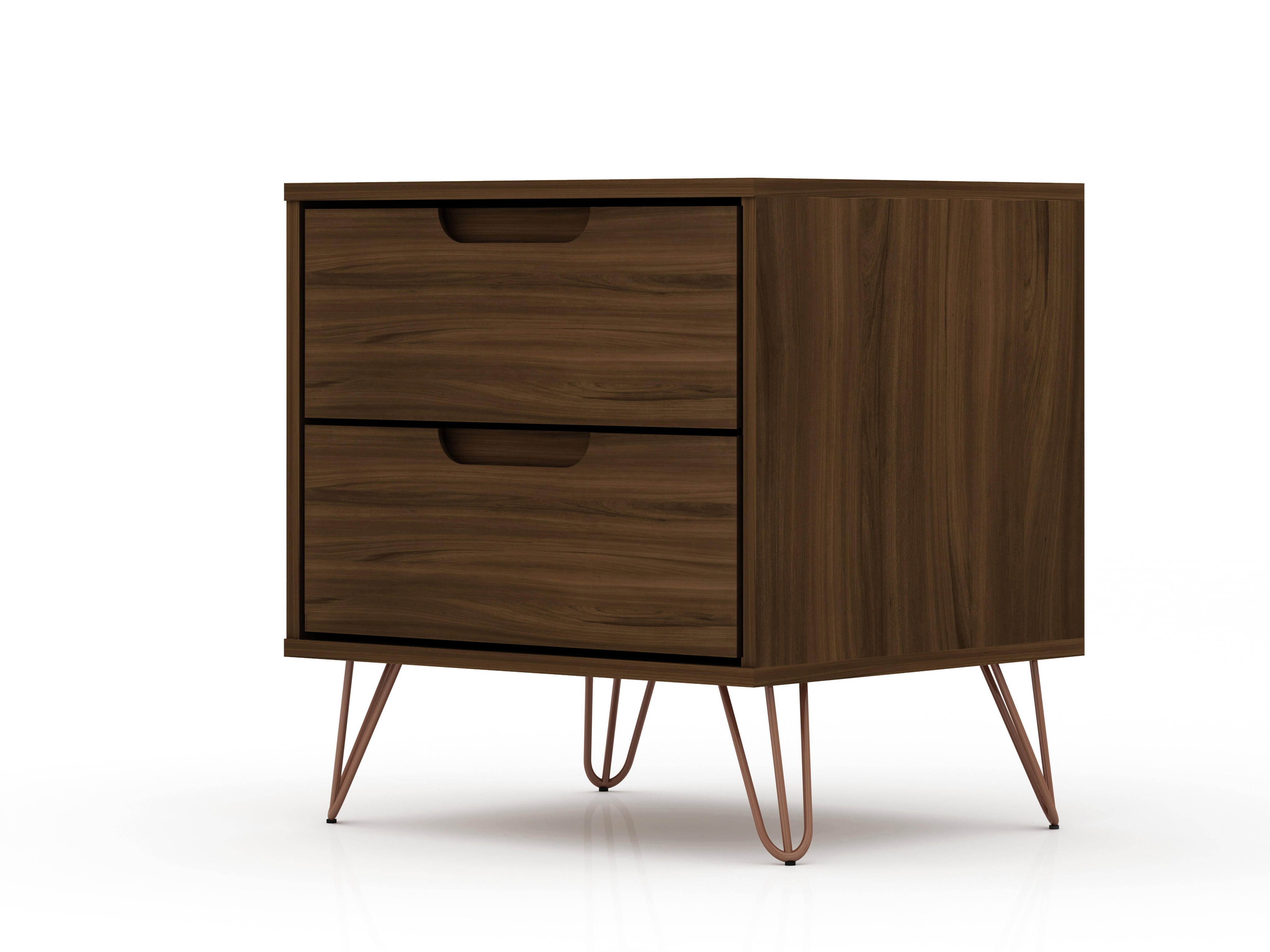 Modern Two Drawer Nightstand, Brown, large