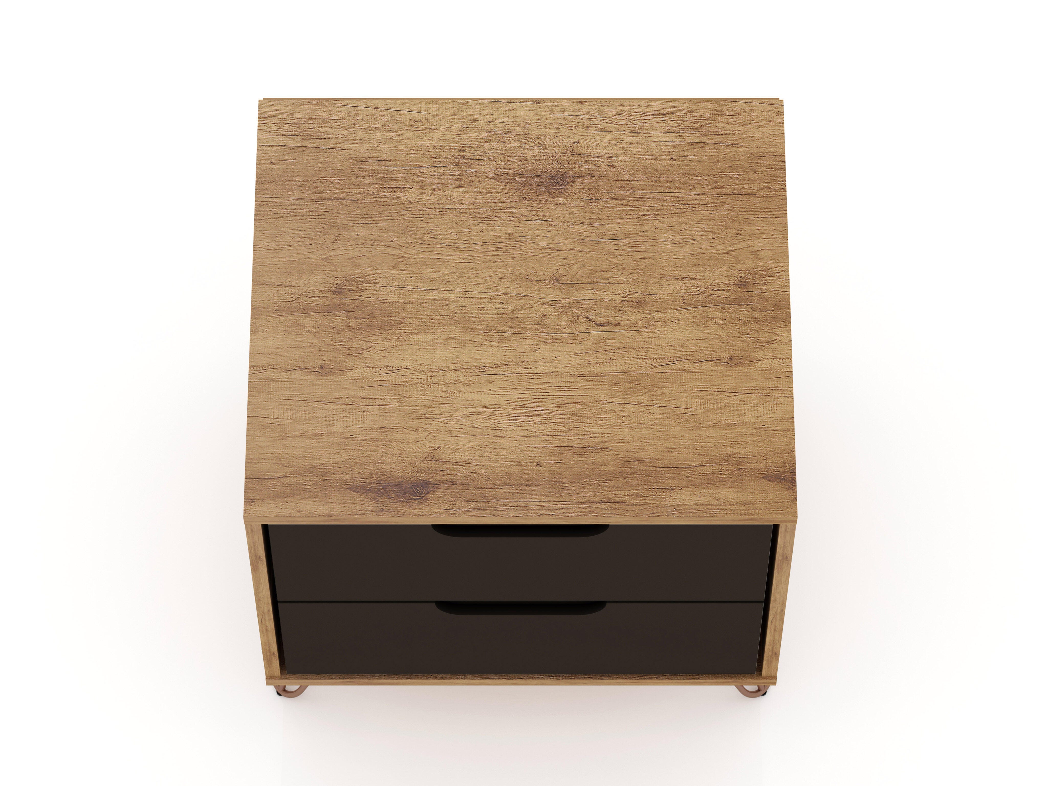Modern Two Drawer Nightstand, Natural/Gray, large