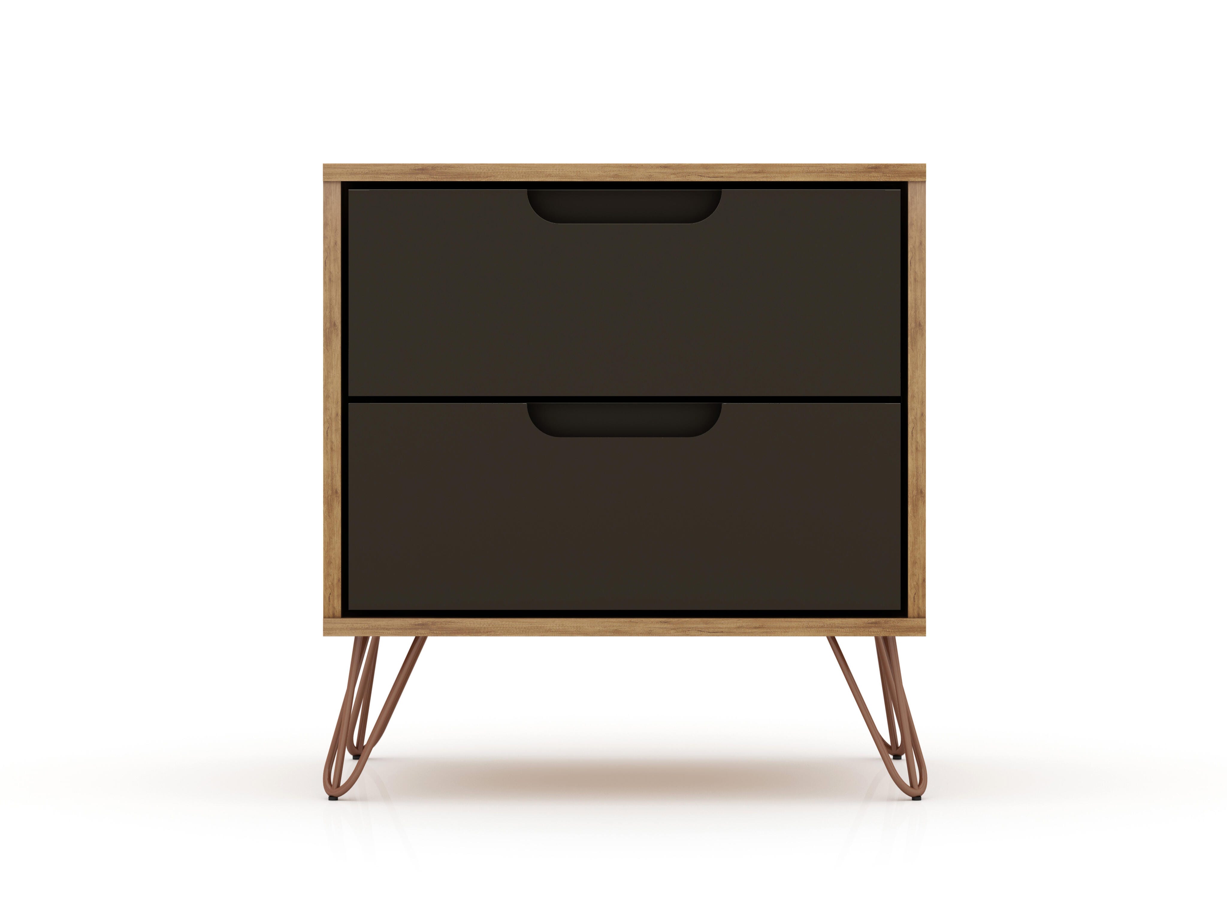 Modern Two Drawer Nightstand, Natural/Gray, large