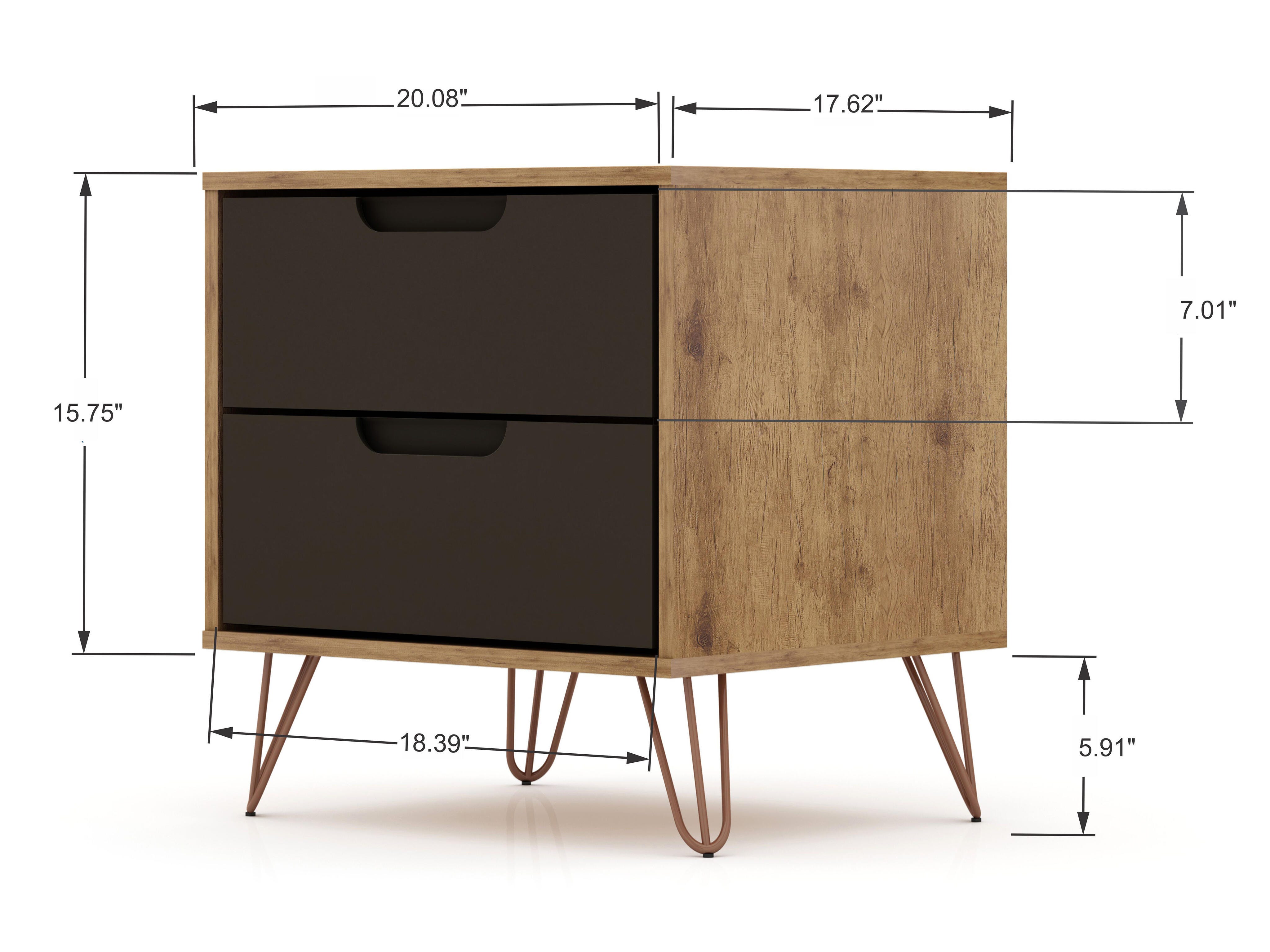 Modern Two Drawer Nightstand, Natural/Gray, large