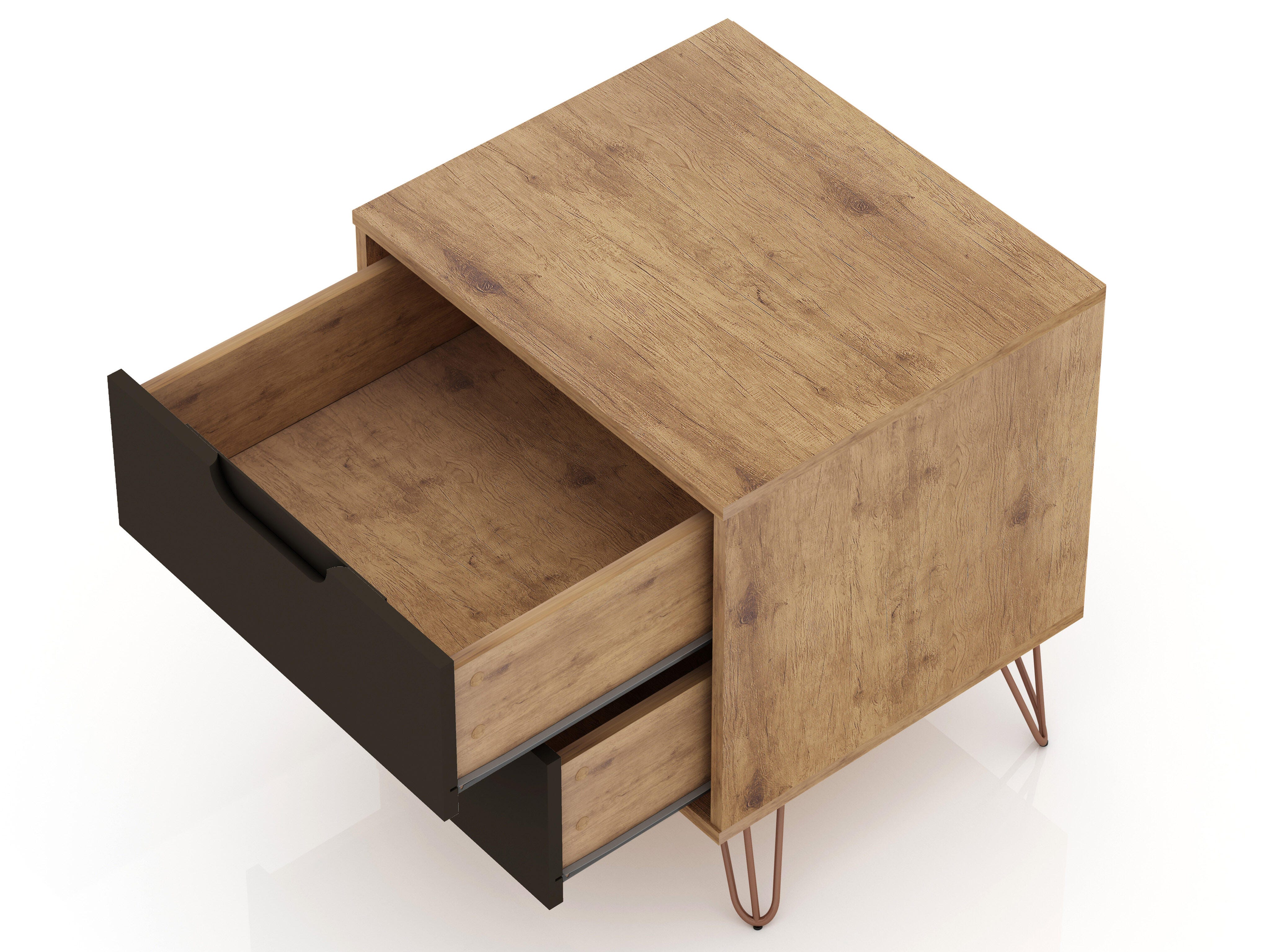 Modern Two Drawer Nightstand, Natural/Gray, large