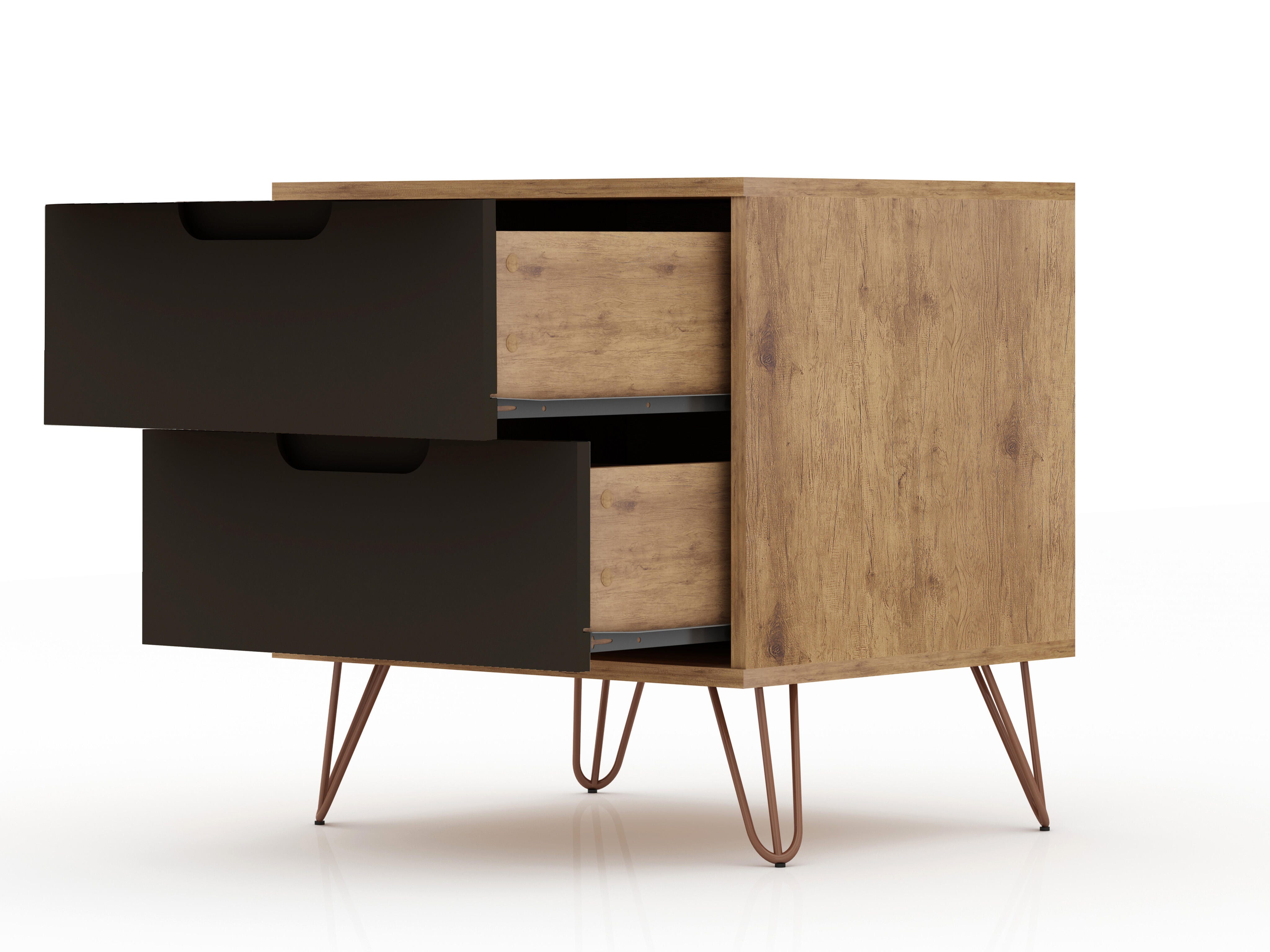 Modern Two Drawer Nightstand, Natural/Gray, large