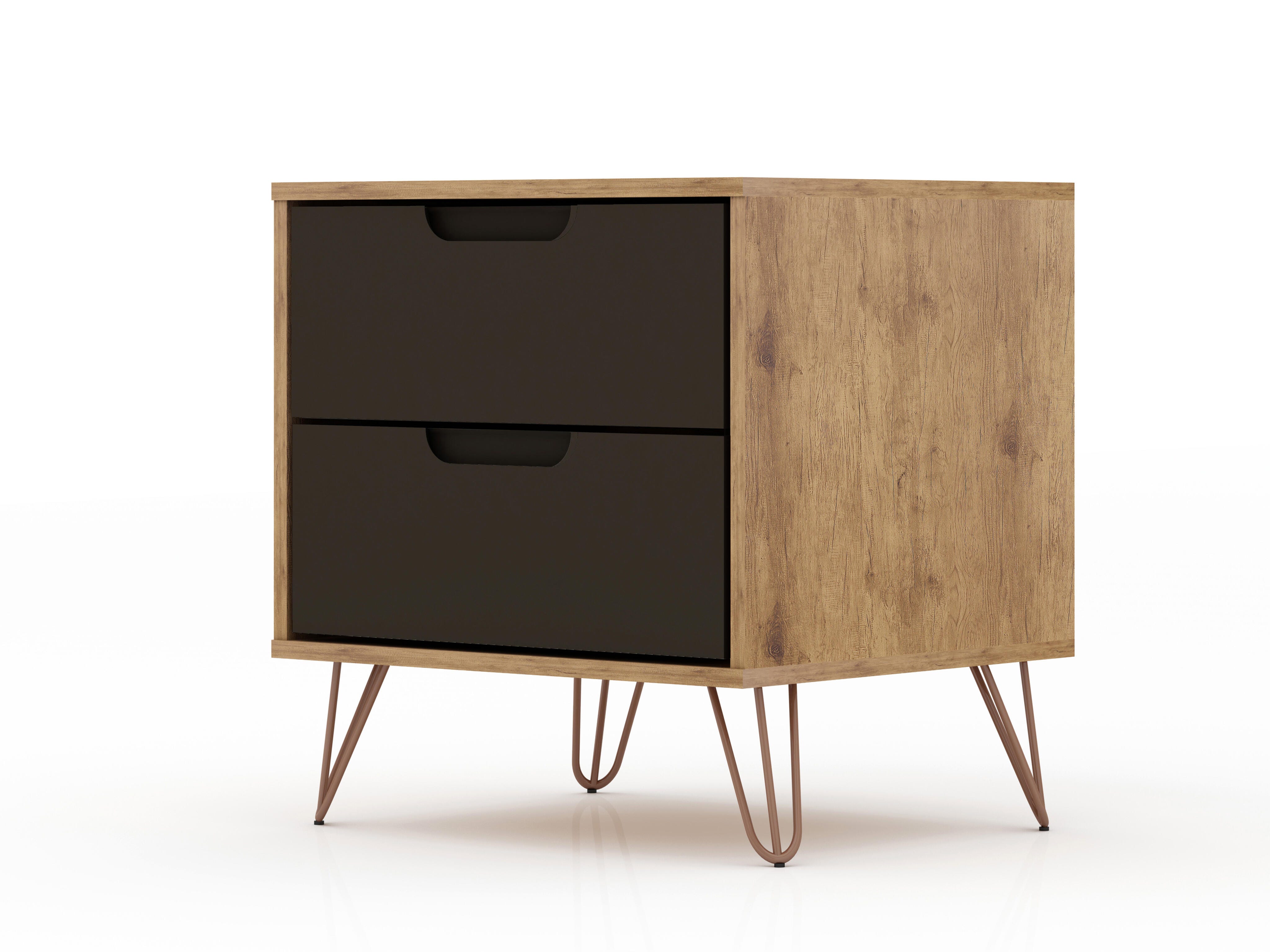 Modern Two Drawer Nightstand, Natural/Gray, large