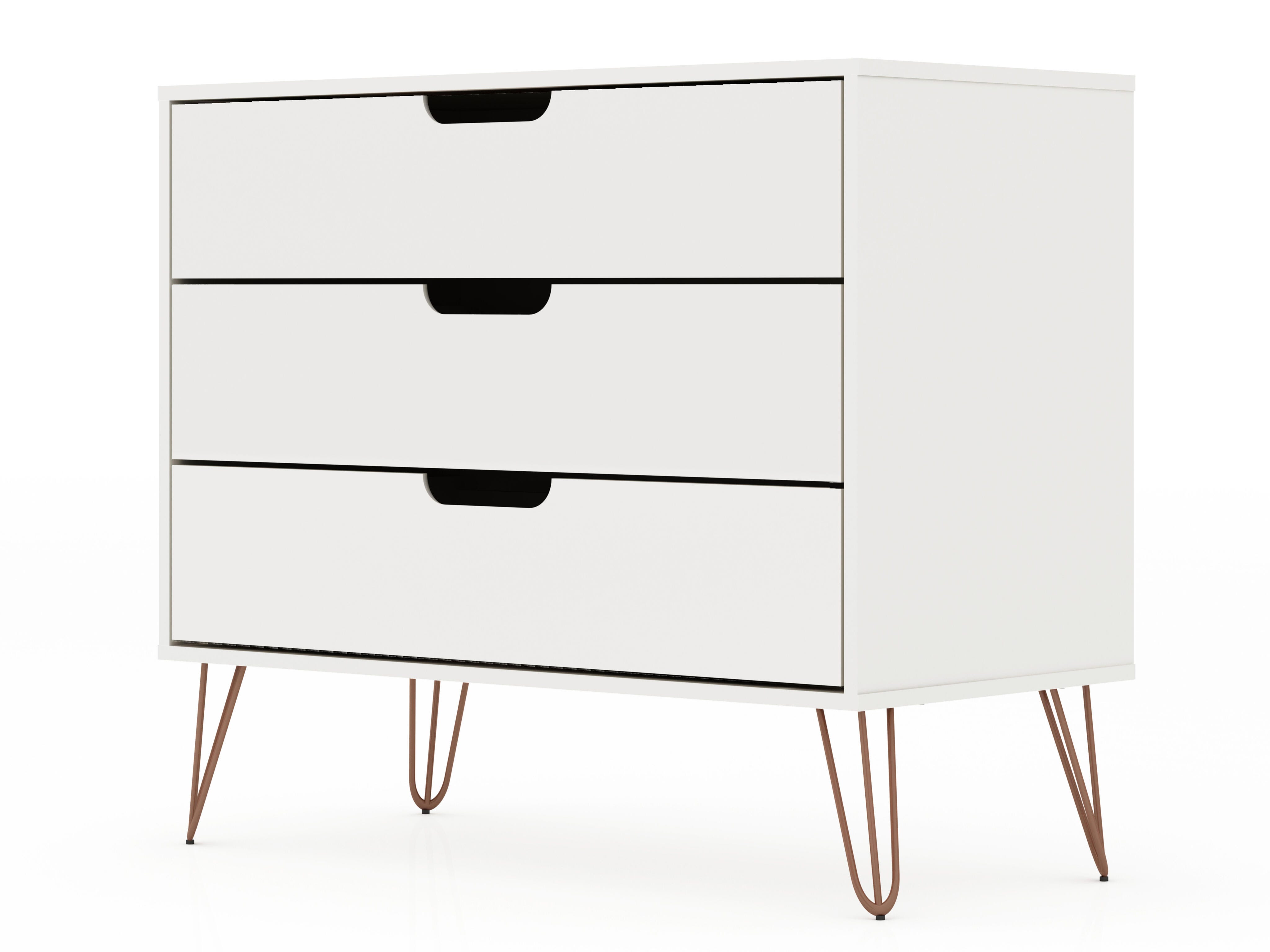 Manhattan Comfort Rockefeller 3-Drawer Dresser - White