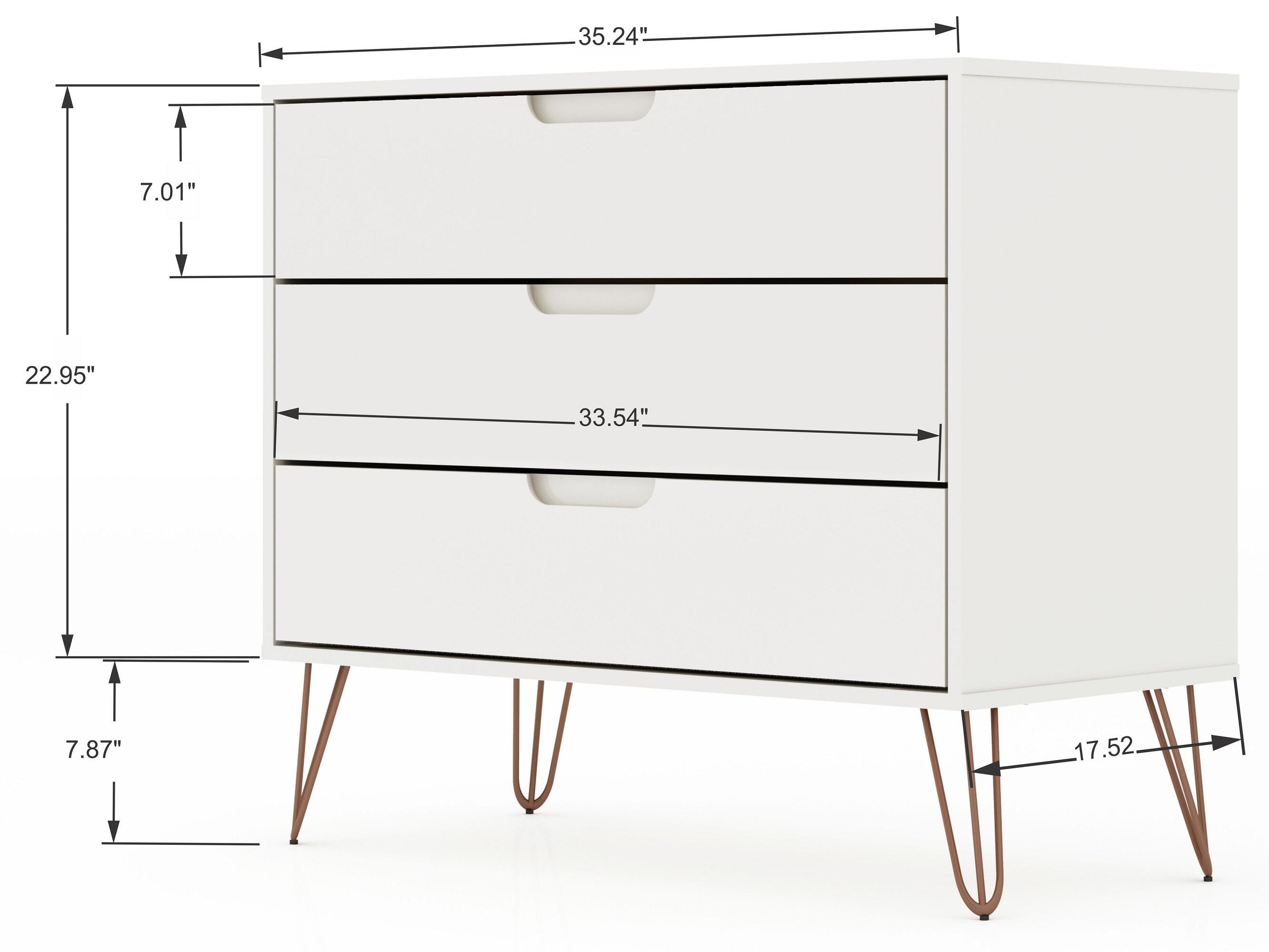 Manhattan Comfort Rockefeller 3-Drawer Dresser - White
