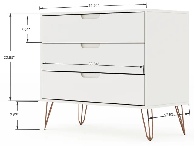 Manhattan Comfort Rockefeller 3-Drawer Dresser - White Manhattan Comfort Rockefeller 3-Drawer Dresser - White