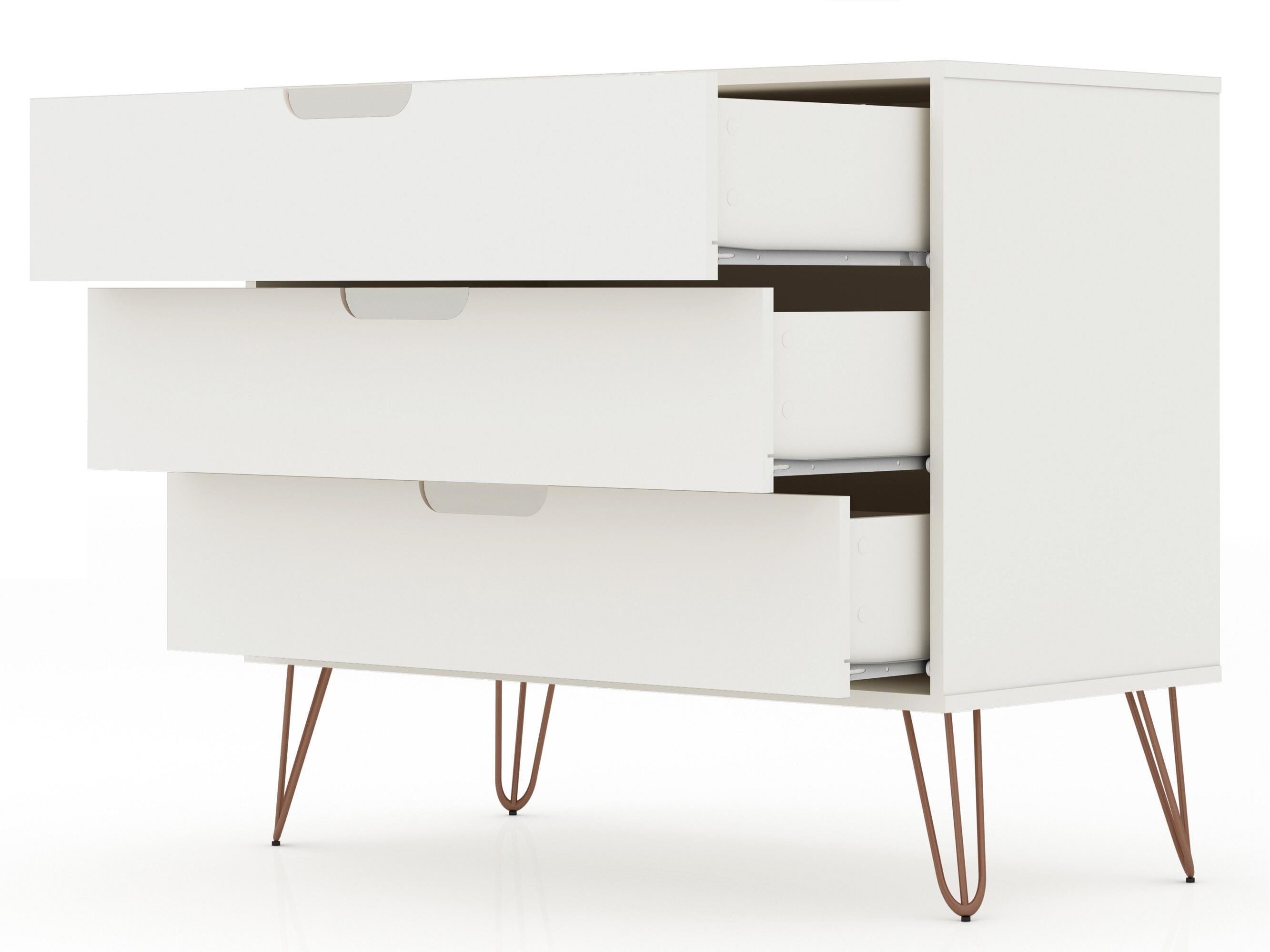 Manhattan Comfort Rockefeller 3-Drawer Dresser - White