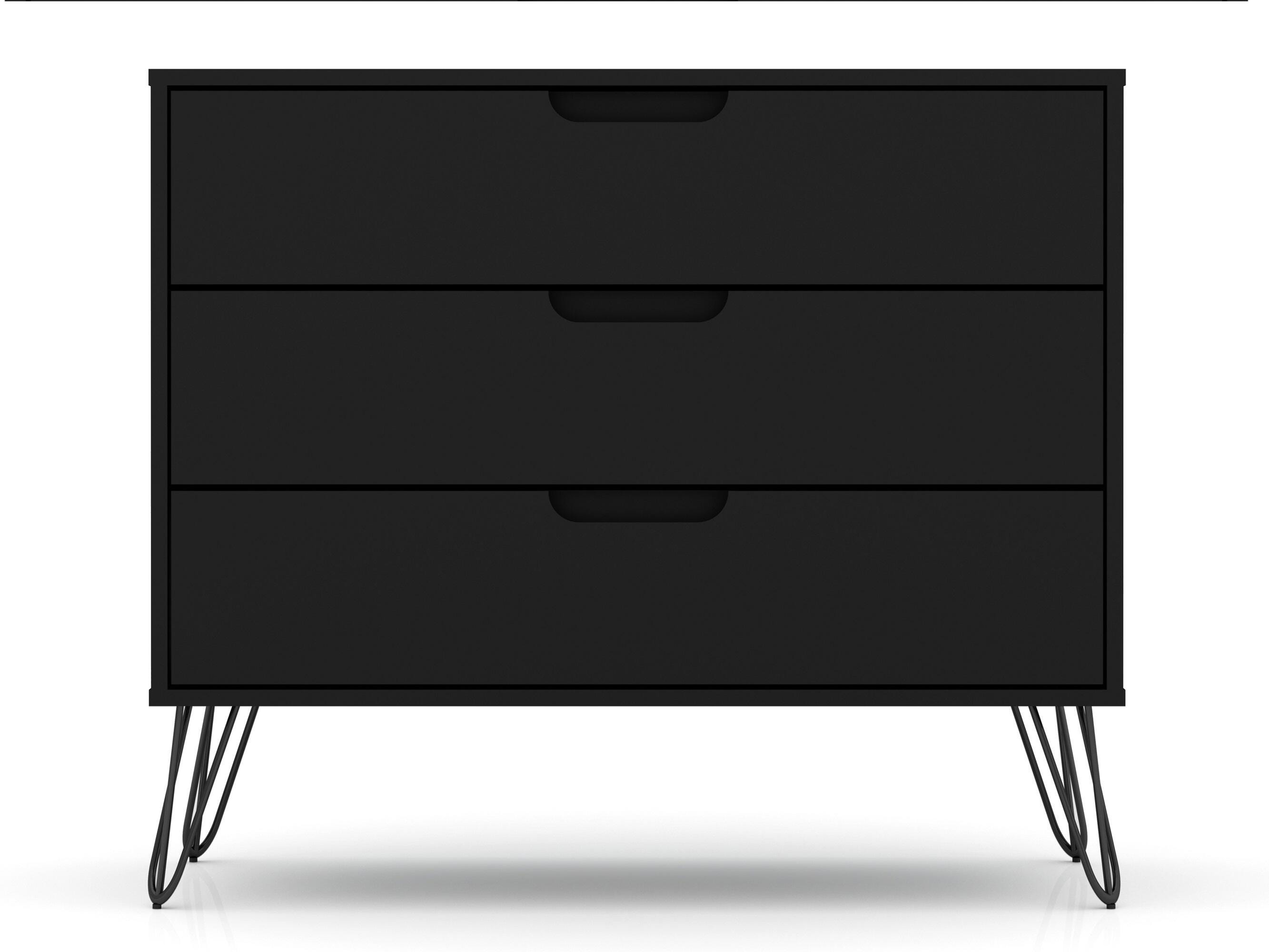 Modern Three Drawer Dresser, Black, large