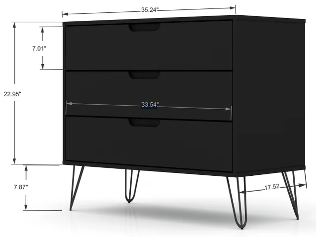 Manhattan Comfort Rockefeller 3-Drawer Dresser - Black Manhattan Comfort Rockefeller 3-Drawer Dresser - Black