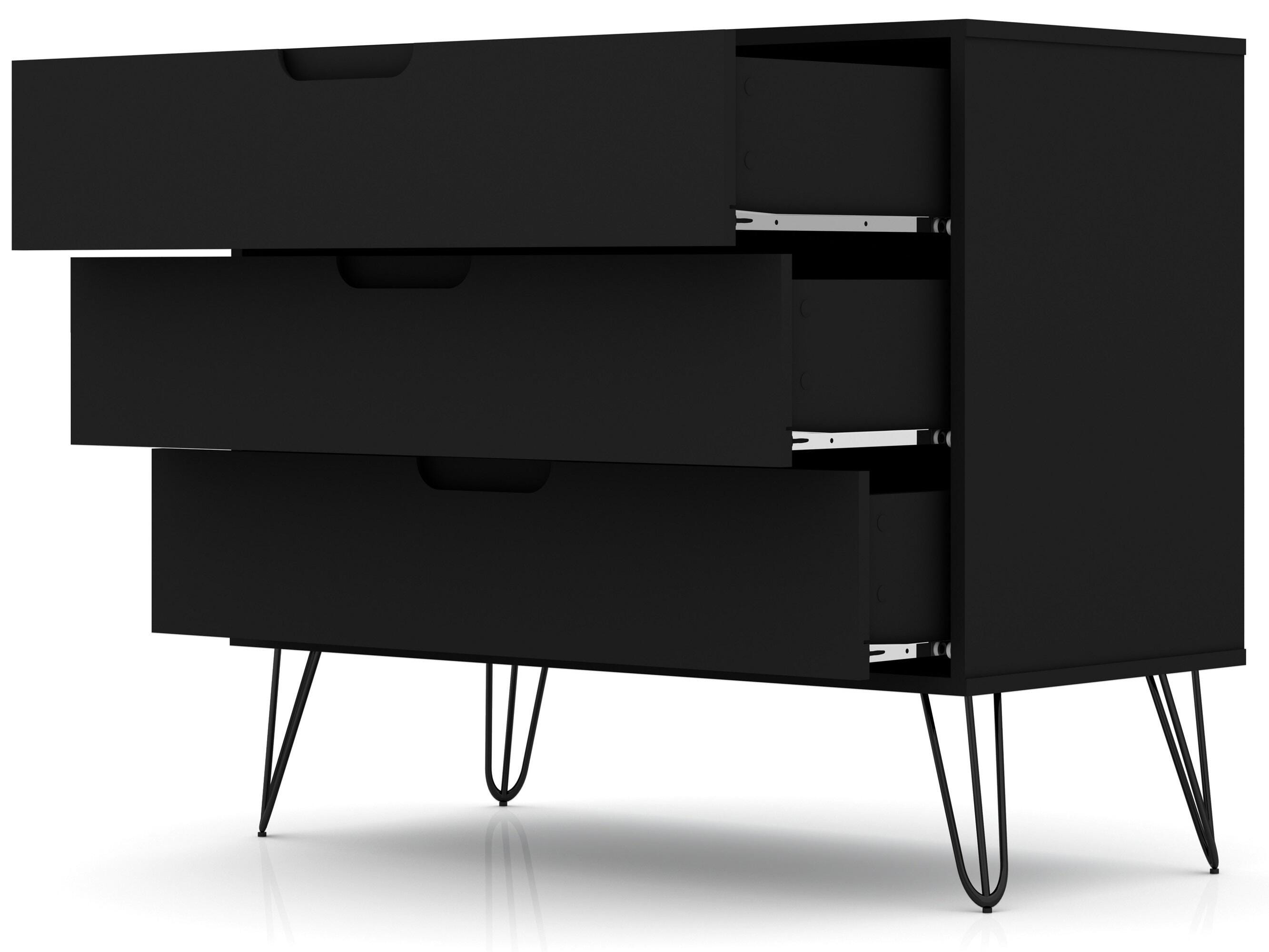 Modern Three Drawer Dresser, Black, large