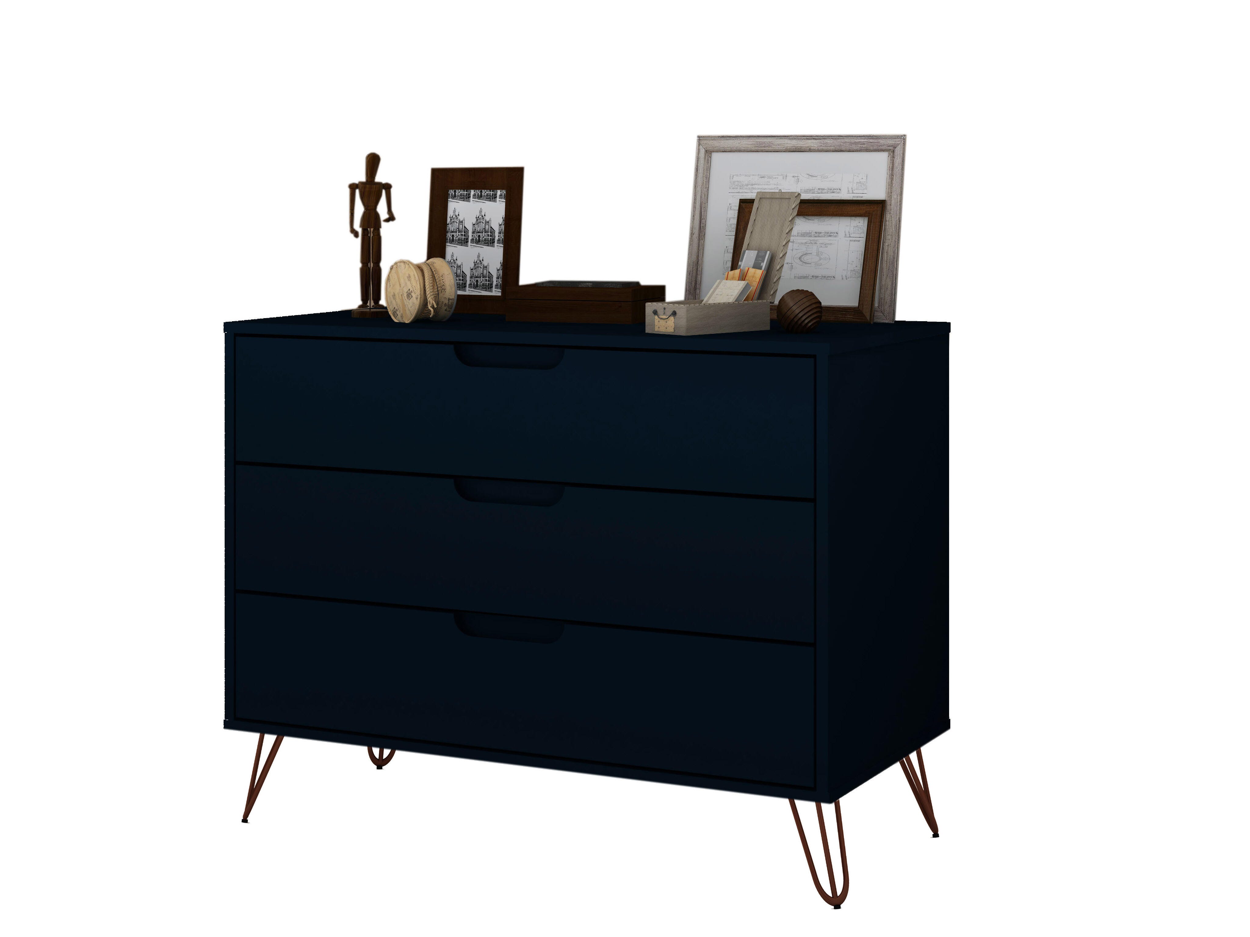 Modern Three Drawer Dresser, Blue, large