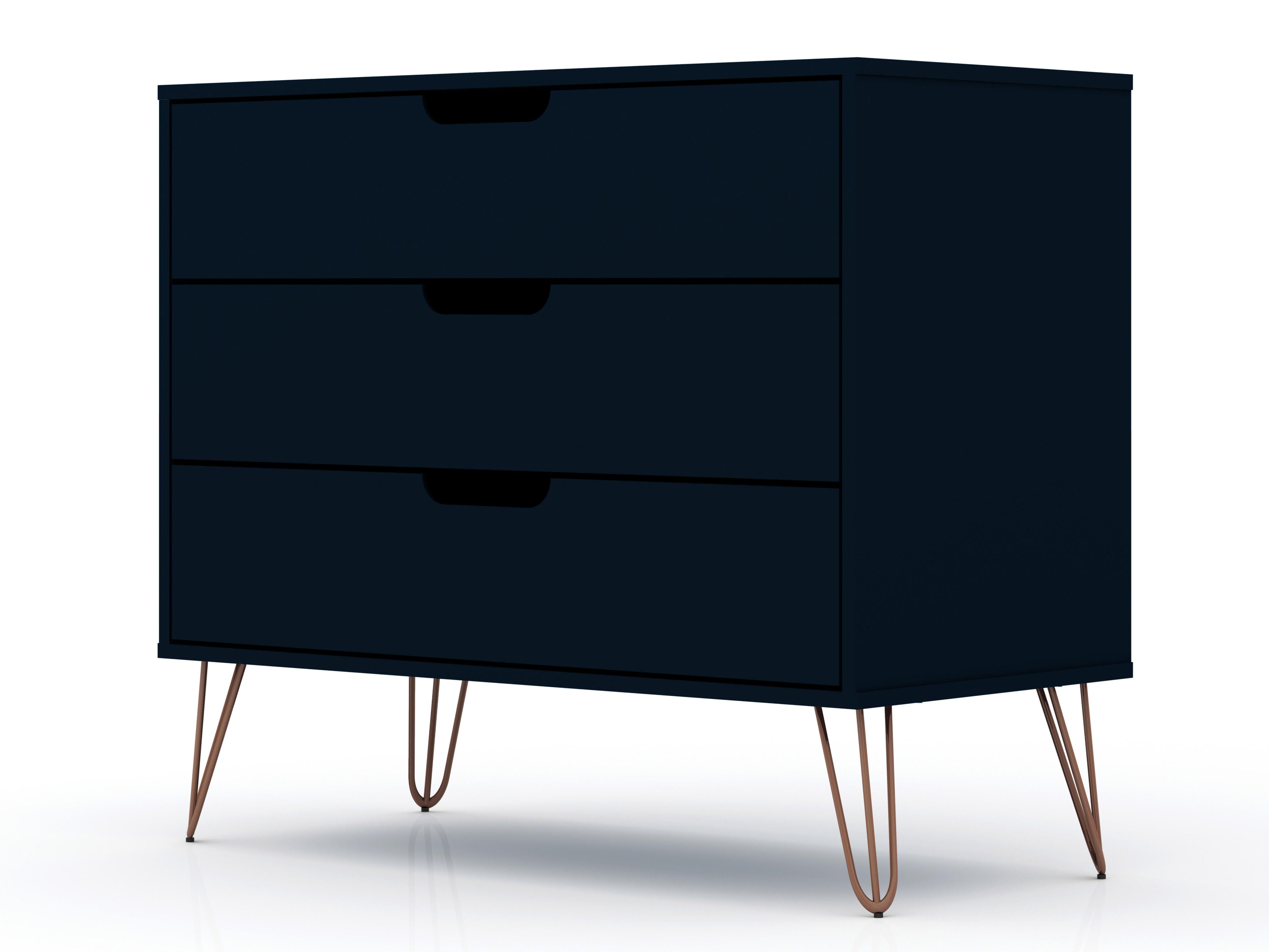 Modern Three Drawer Dresser, Blue, large