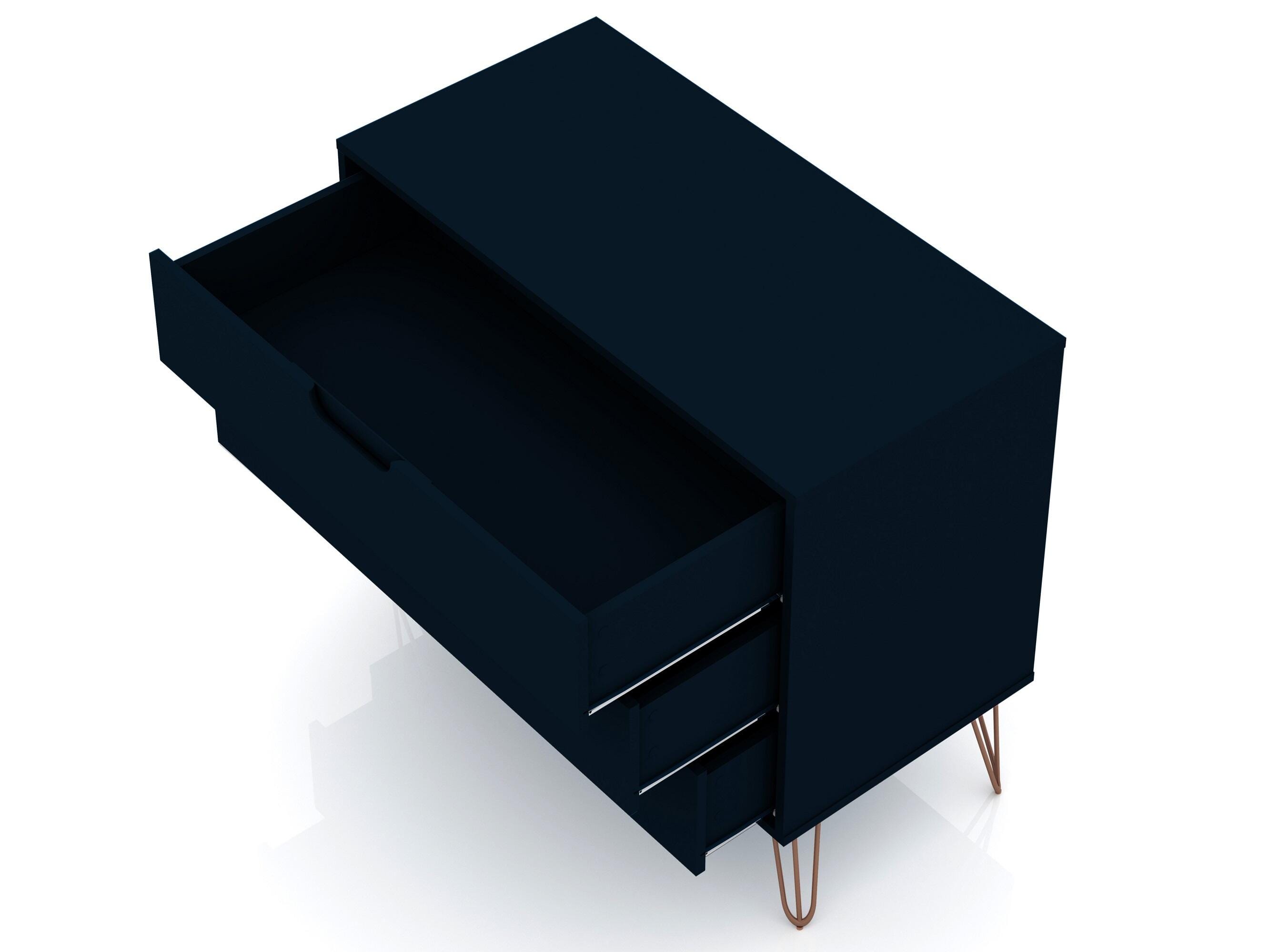 Modern Three Drawer Dresser, Blue, large