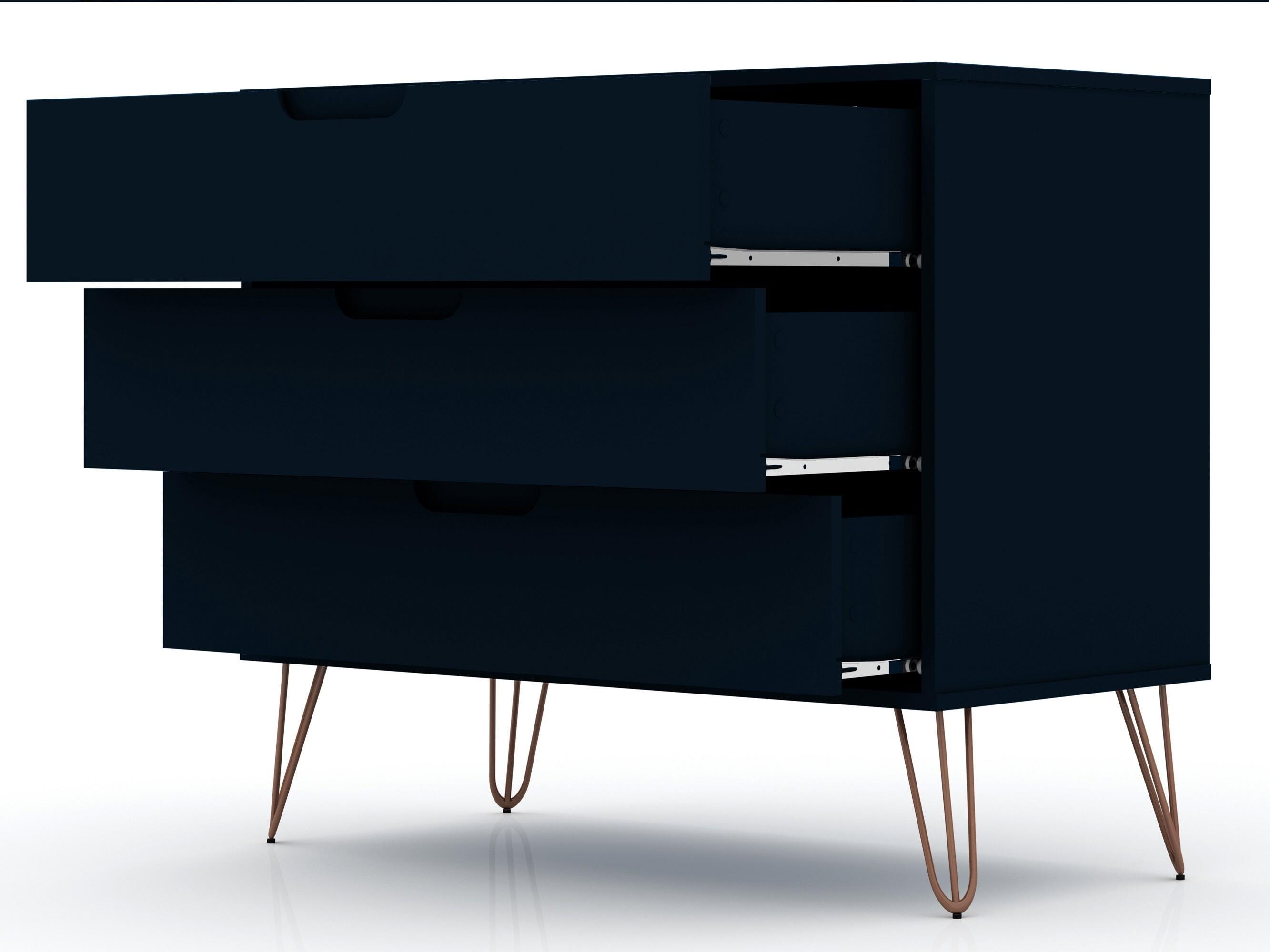Modern Three Drawer Dresser, Blue, large