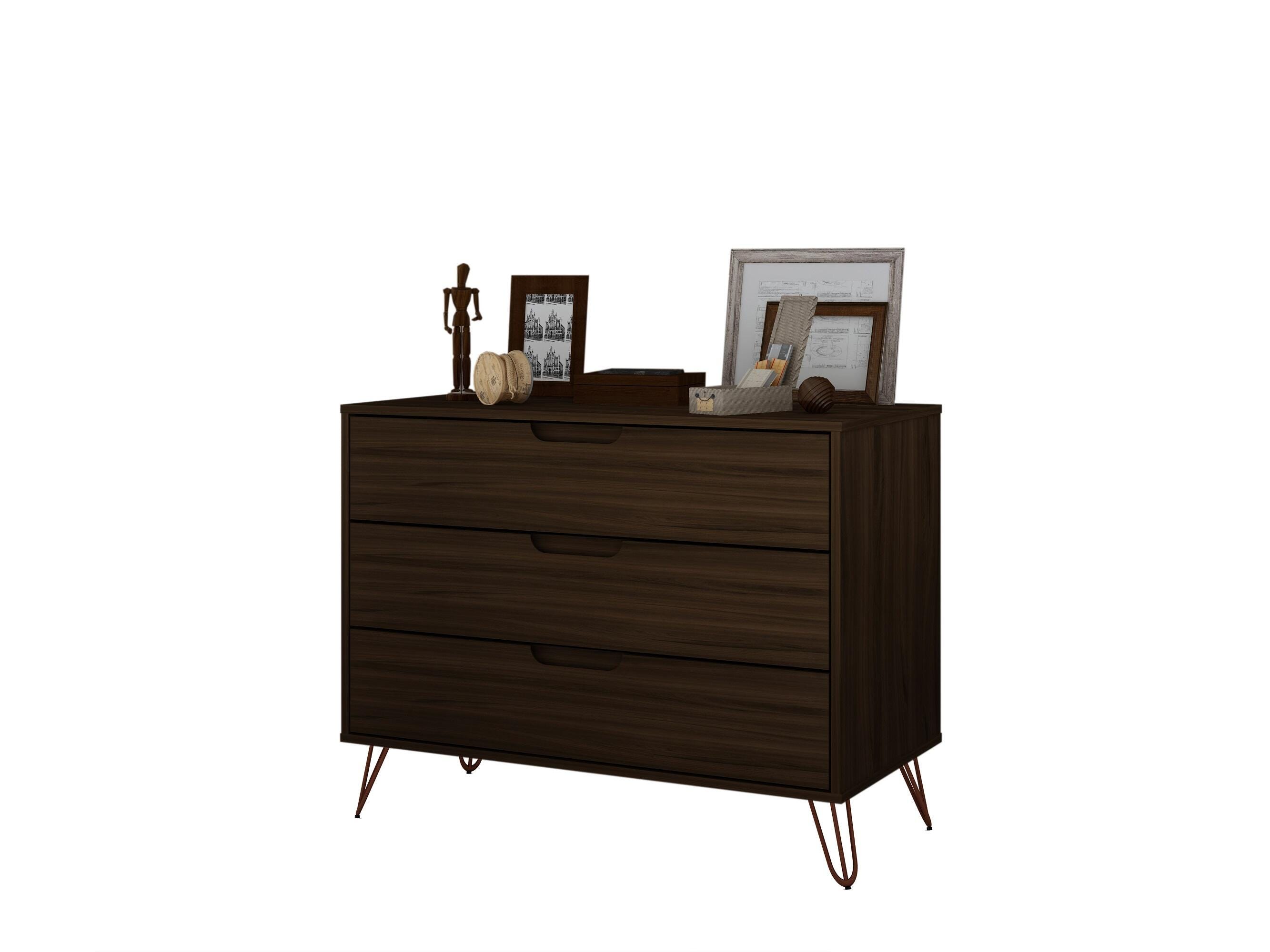 Modern Three Drawer Dresser, Brown, large