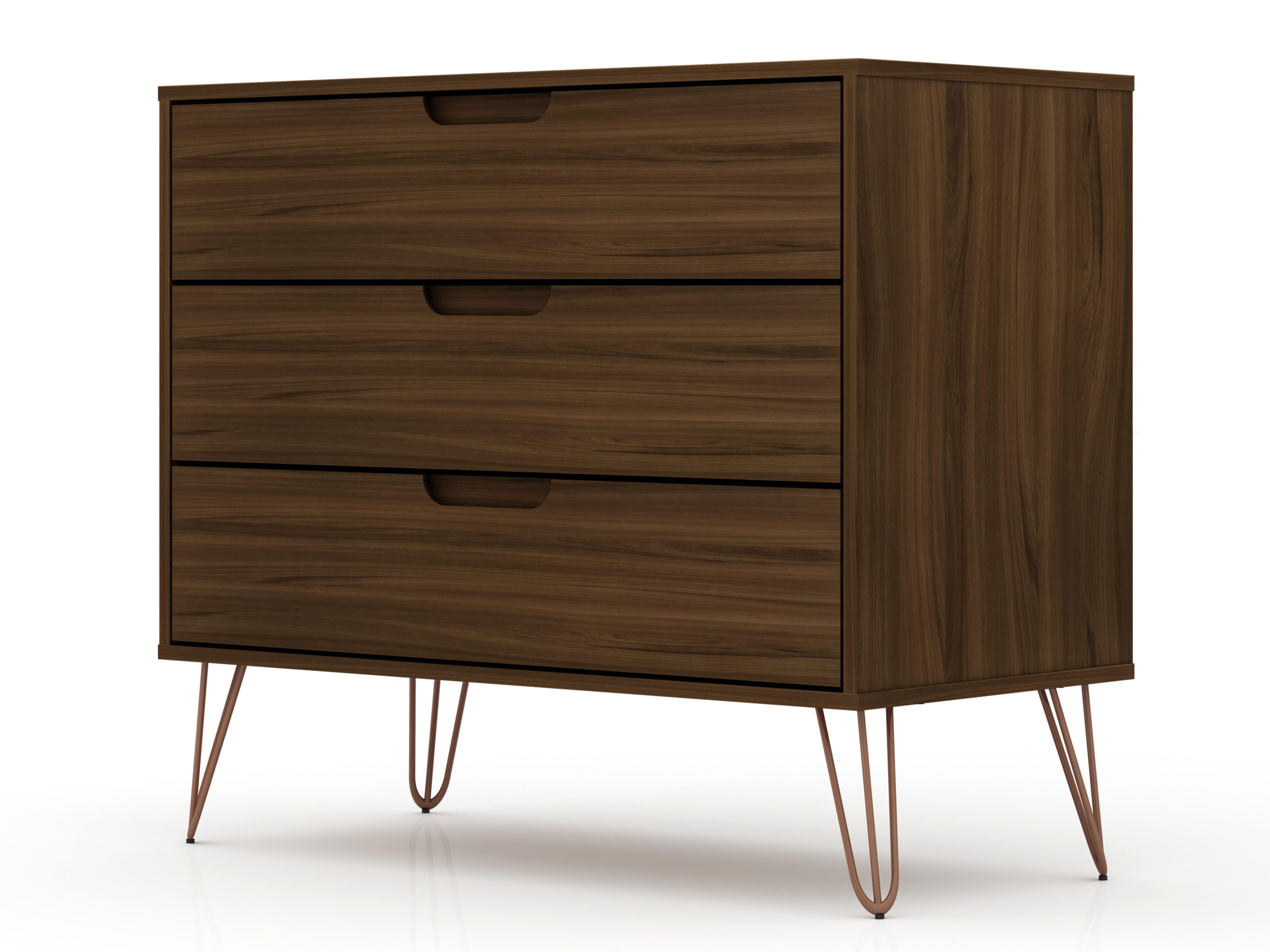 Modern Three Drawer Dresser, Brown, large