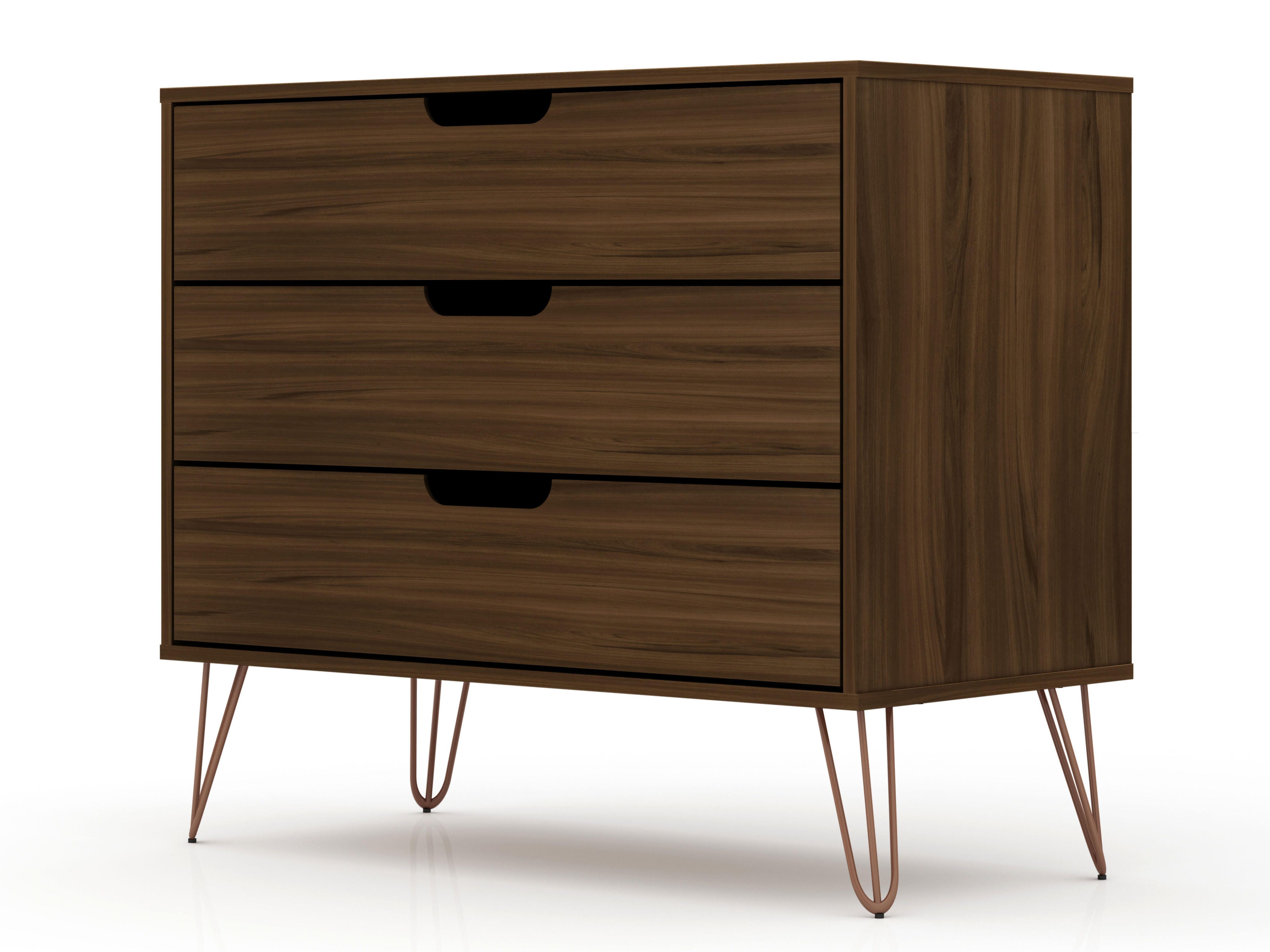 Modern Three Drawer Dresser, Brown, large