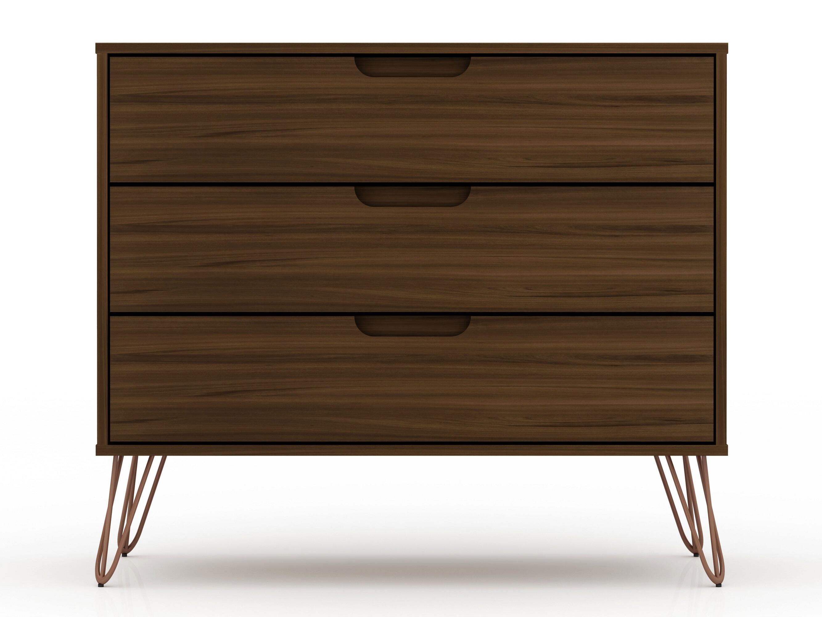Modern Three Drawer Dresser, Brown, large
