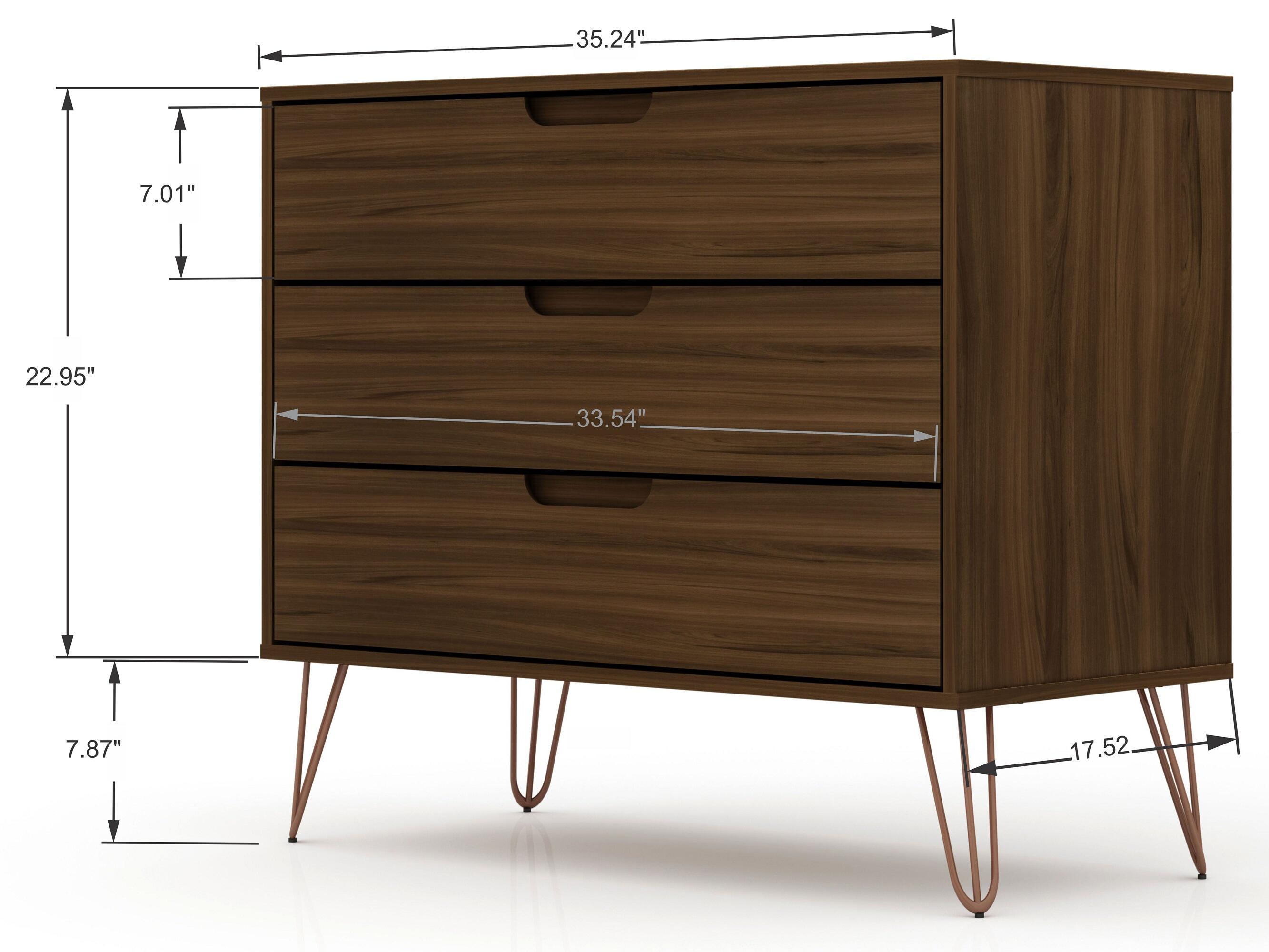Modern Three Drawer Dresser, Brown, large