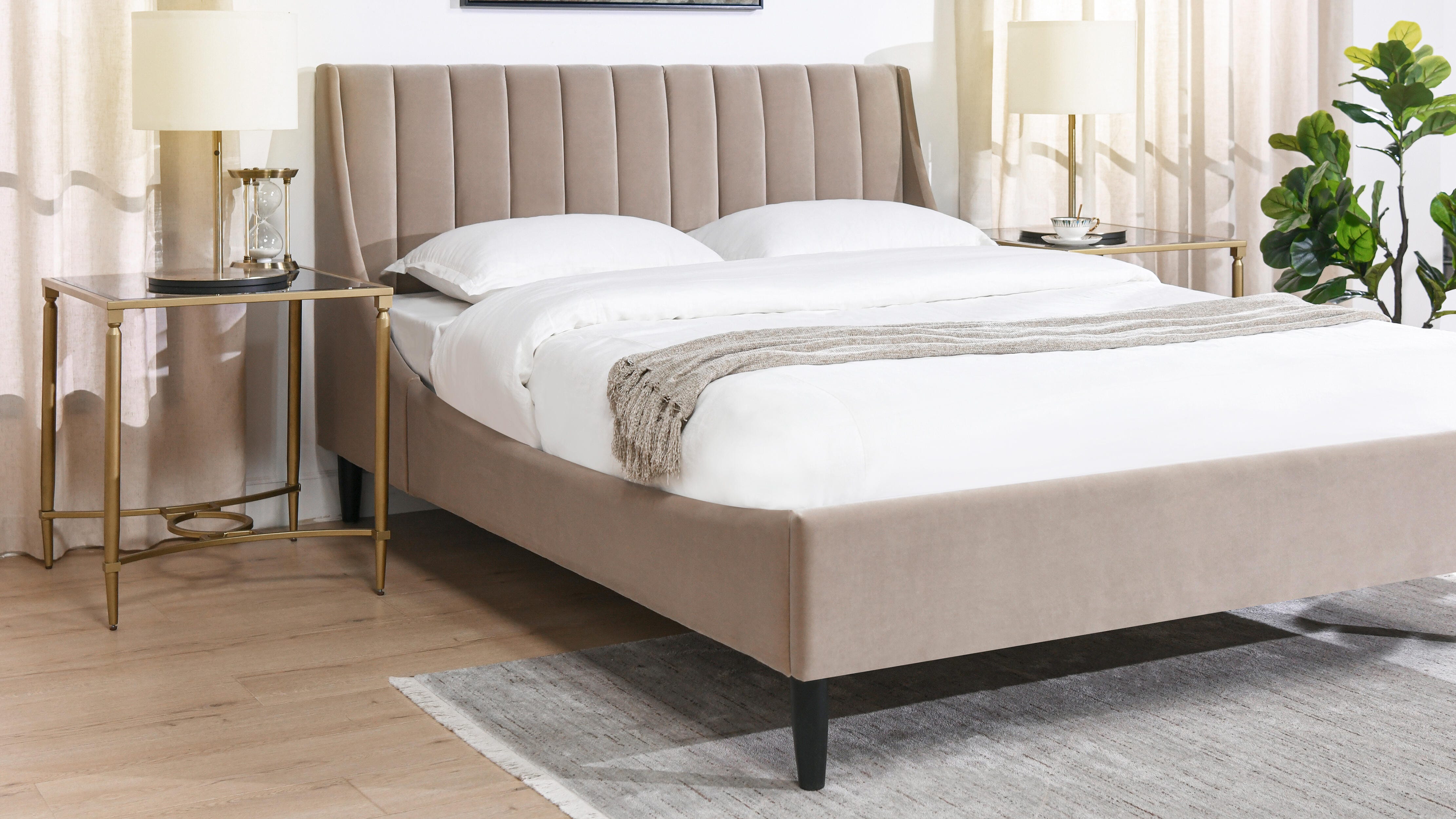 Jennifer Taylor Home Aspen Vertical Tufted Platform Bed, Mink Beige, large