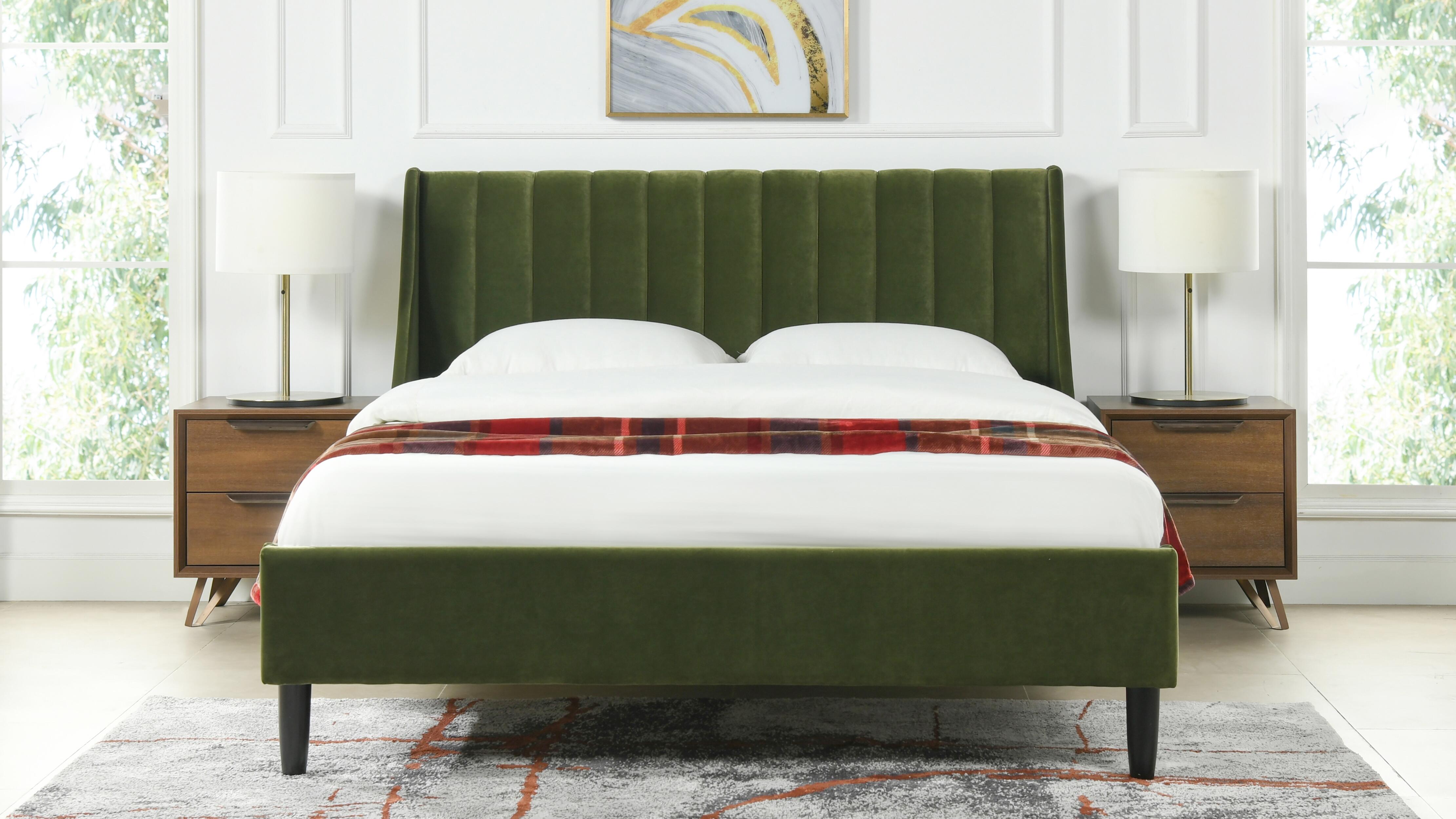 Aspen Vertical Tufted Modern Platform Bed, Olive Green, rollover