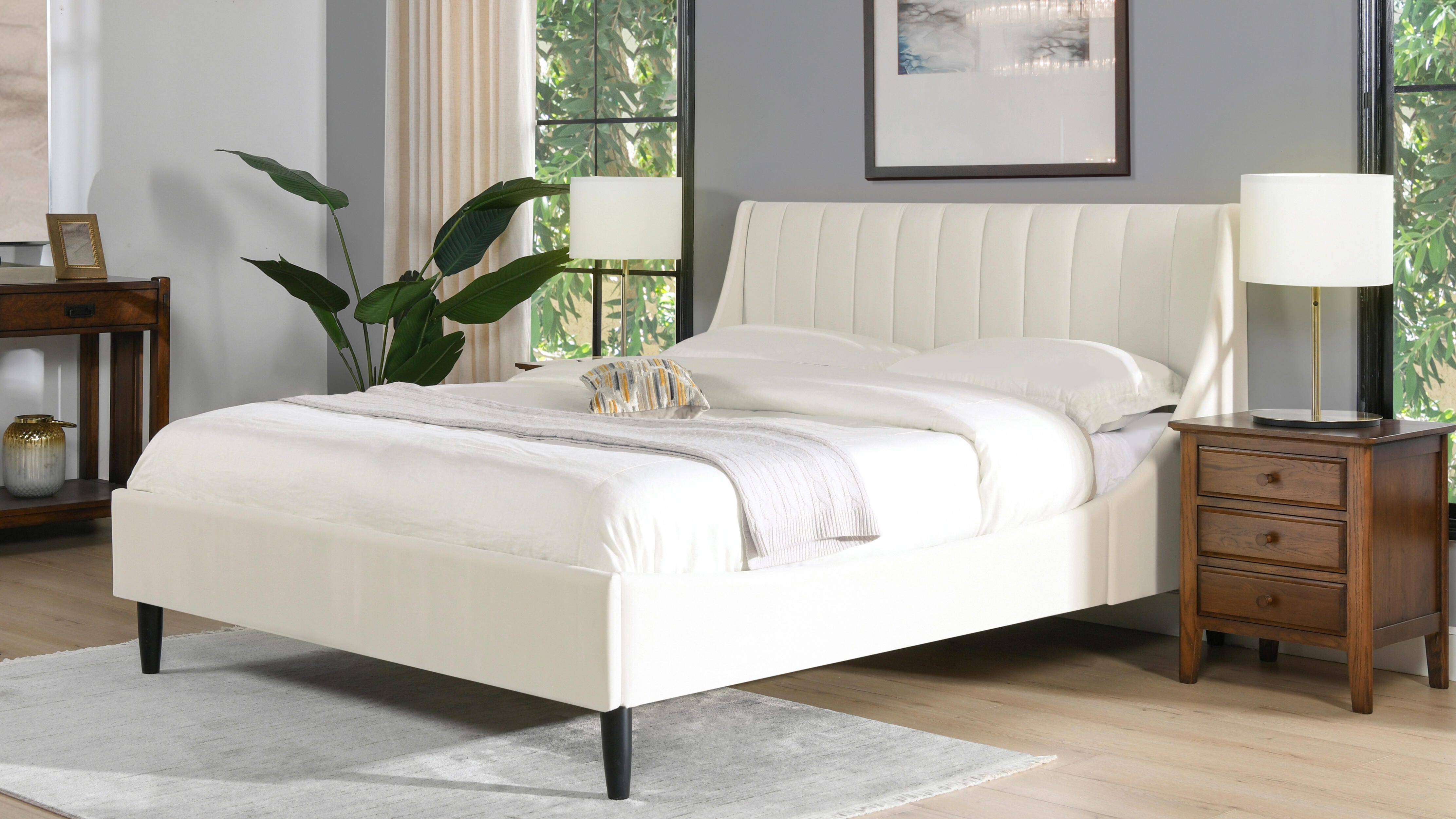 Jennifer Taylor Home Aspen Vertical Tufted Modern Platform Bed, Cloud White, large
