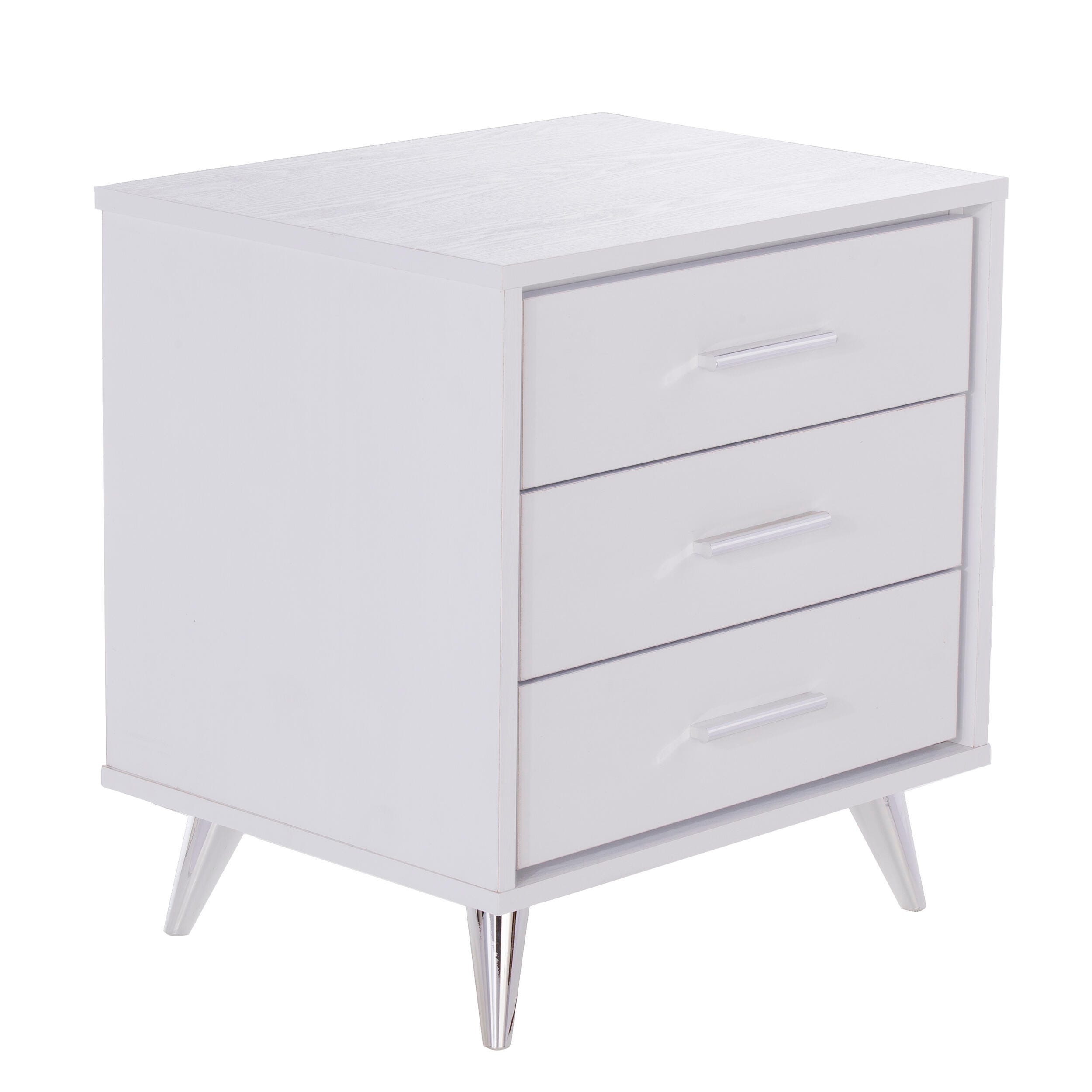 Southern Enterprises 3 Drawer Nightstand, White, large