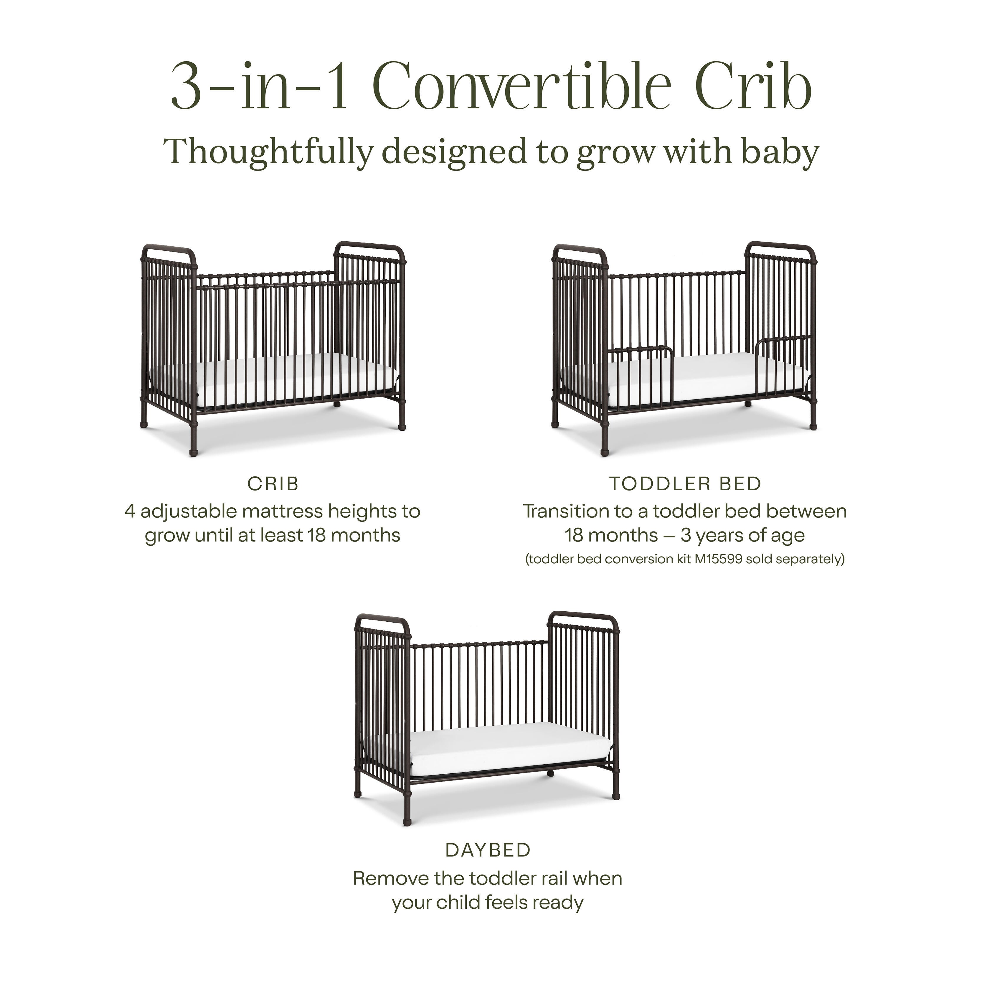Namesake Abigail 3-in-1 Convertible Crib, Vintage Iron, large