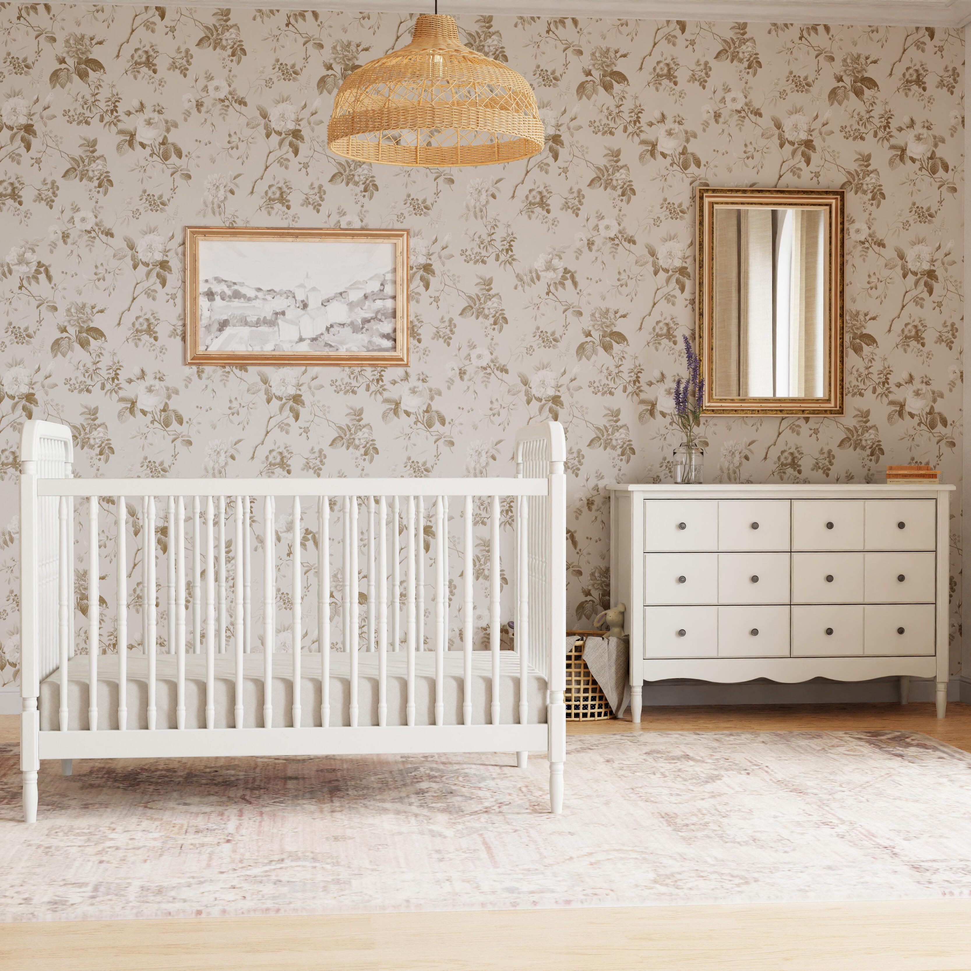 Namesake Liberty 3-in-1 Convertible Spindle Crib With Toddler Bed Conversion Kit, Warm White, large