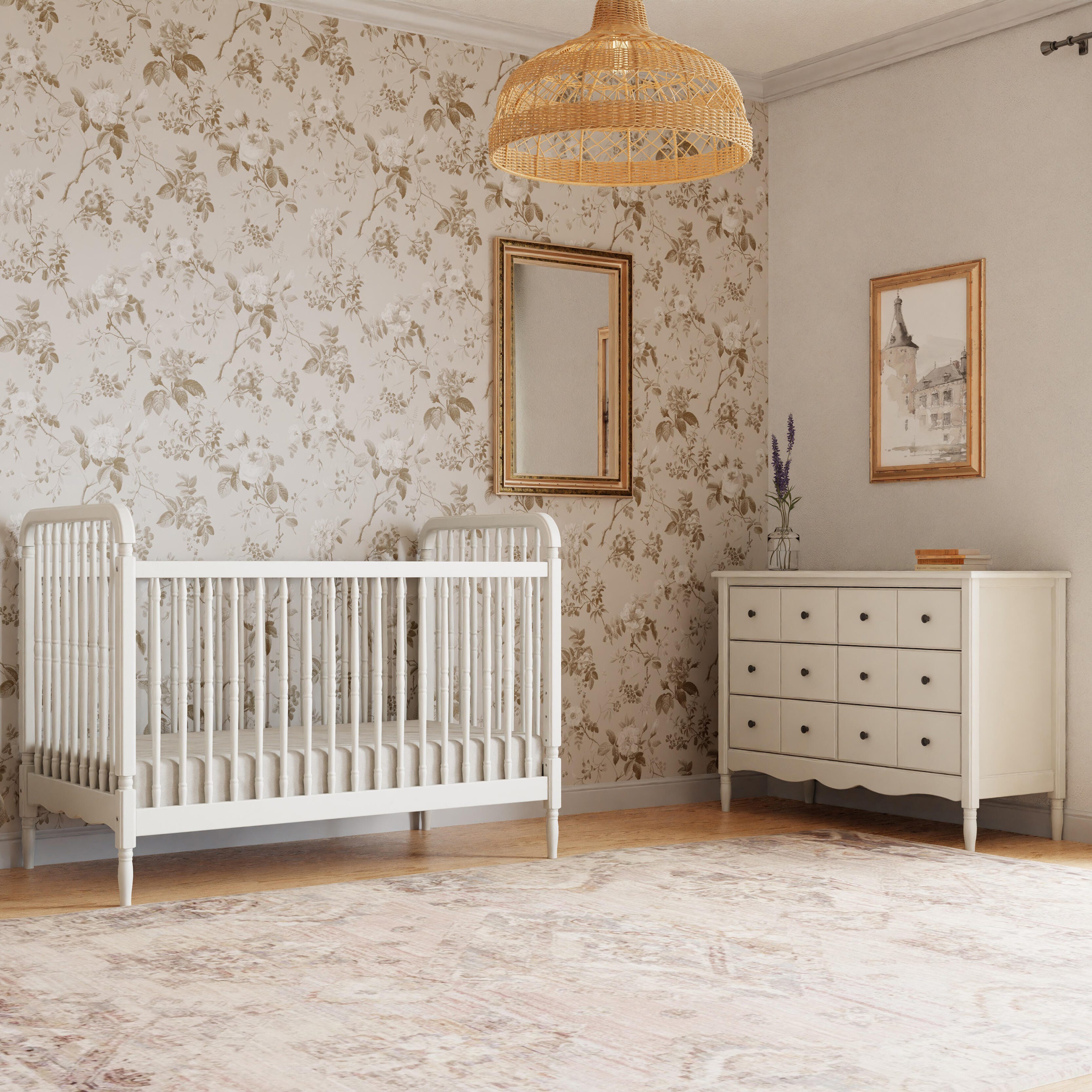 Namesake Liberty 3-in-1 Convertible Spindle Crib With Toddler Bed Conversion Kit, Warm White, large