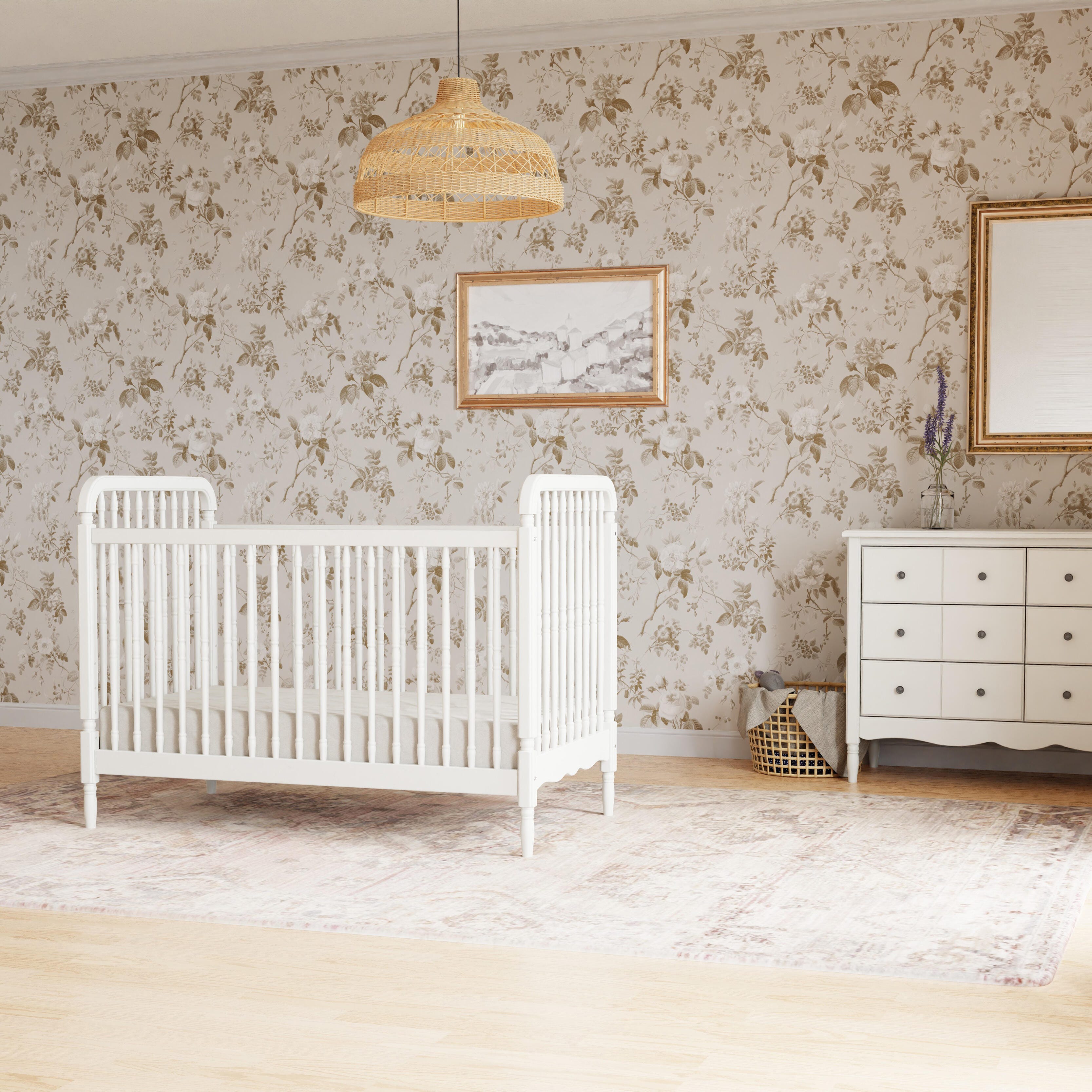 Namesake Liberty 3-in-1 Convertible Spindle Crib With Toddler Bed Conversion Kit, Warm White, large