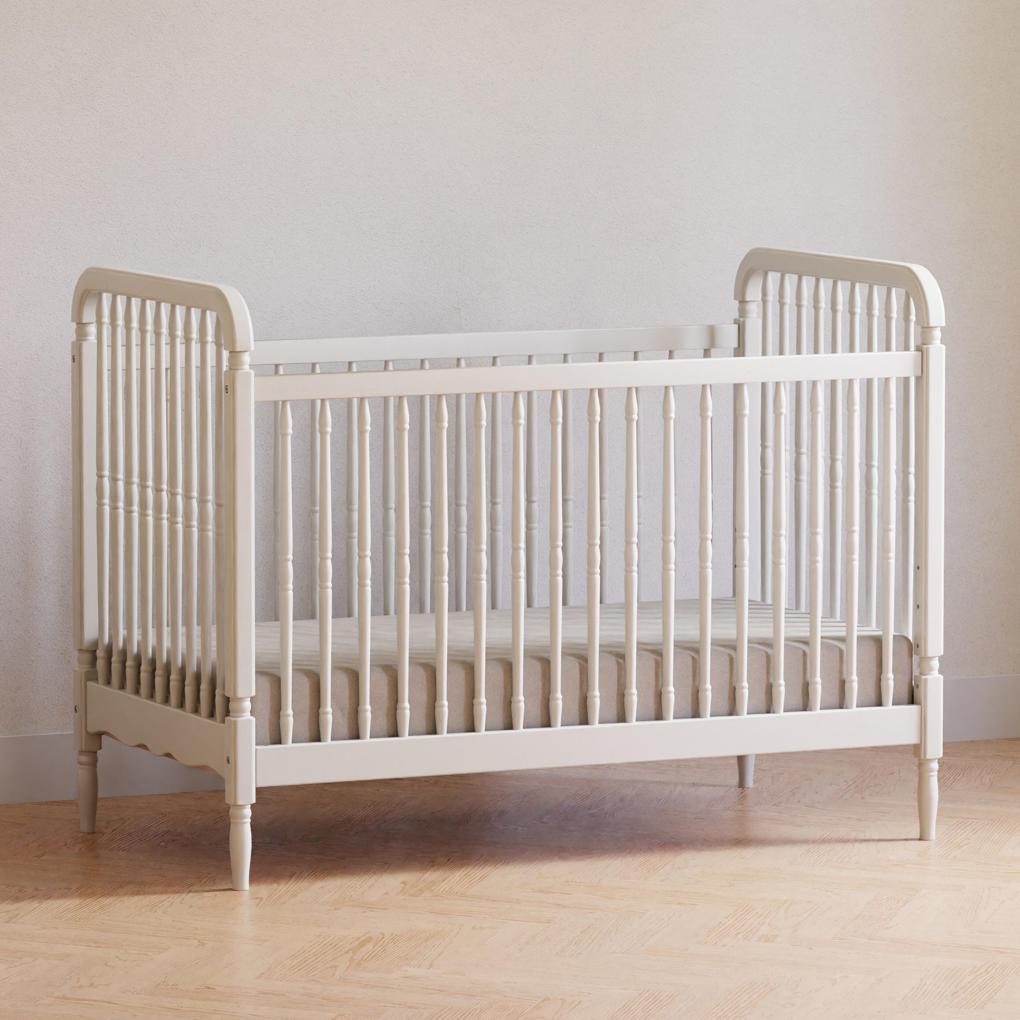 Namesake Liberty 3-in-1 Convertible Spindle Crib With Toddler Bed Conversion Kit, Warm White, large