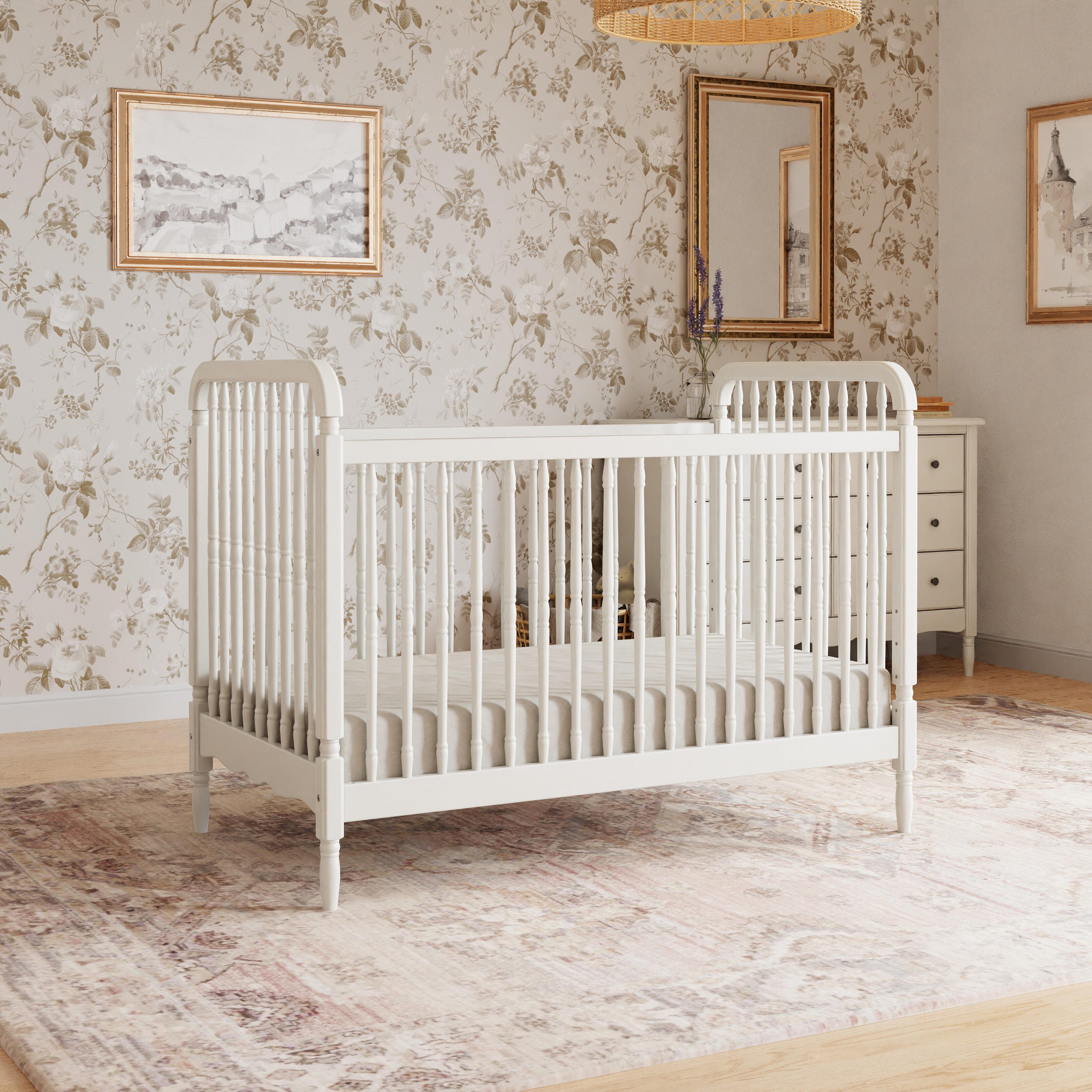 Namesake Liberty 3-in-1 Convertible Spindle Crib With Toddler Bed Conversion Kit, Warm White, large