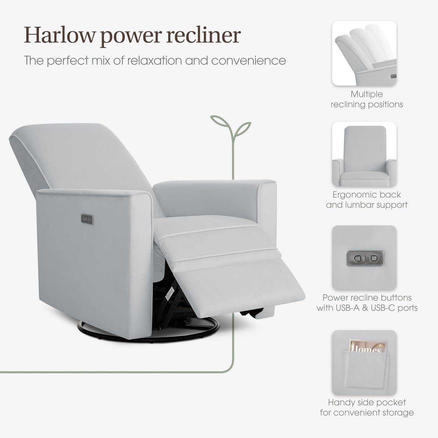 Evolur Harlow Power Swivel Glider Recliner, Misty Gray, large