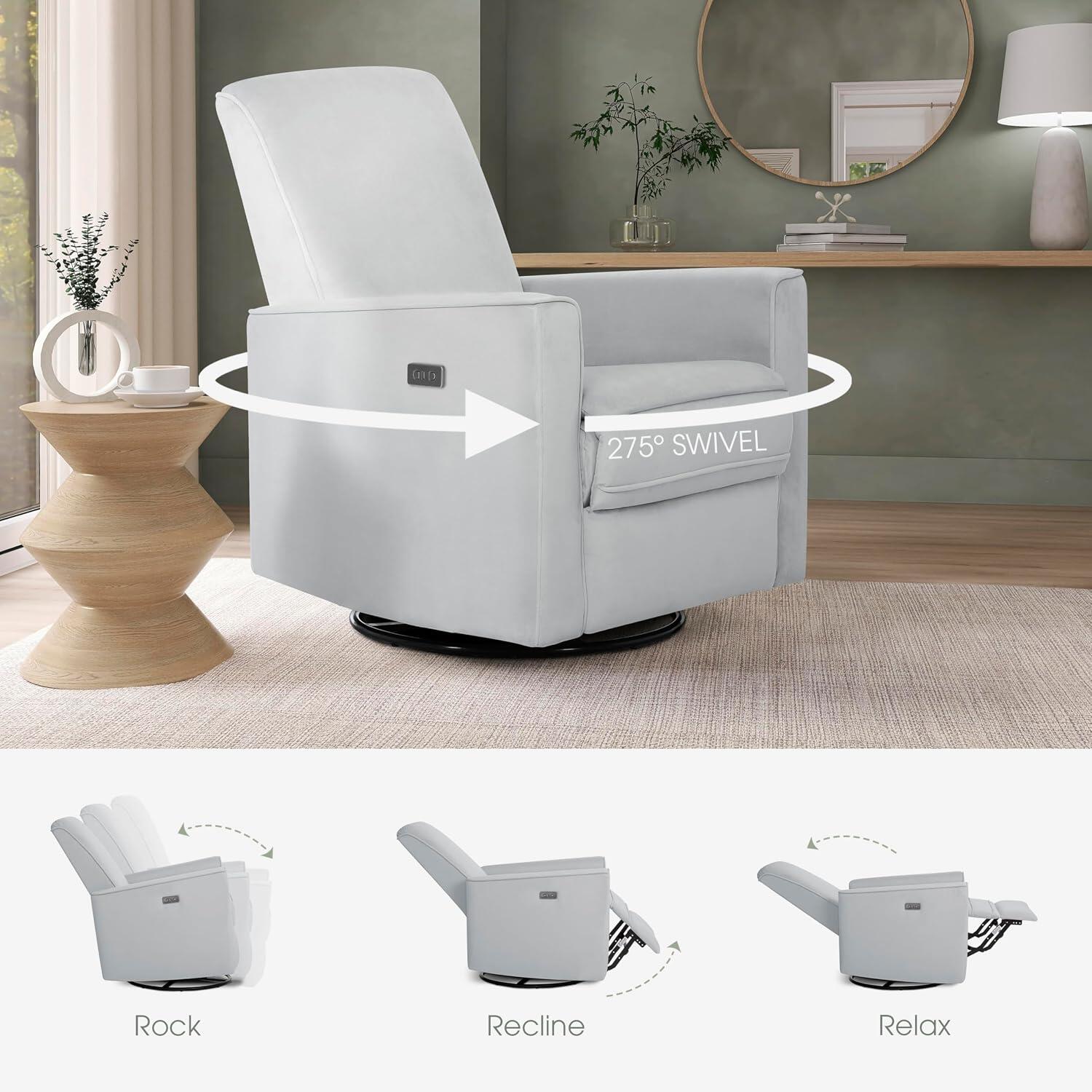Evolur Harlow Power Swivel Glider Recliner, Misty Gray, large