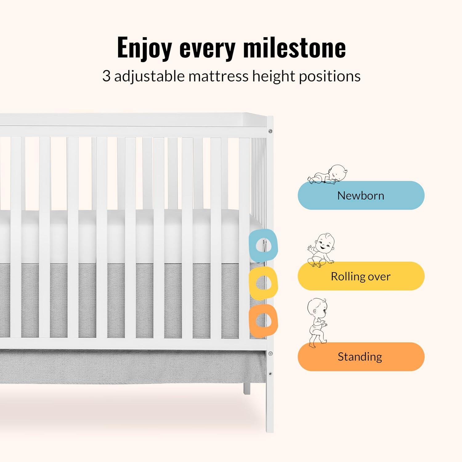 Dream On Me Synergy 5-in-1 Convertible Crib, White, large