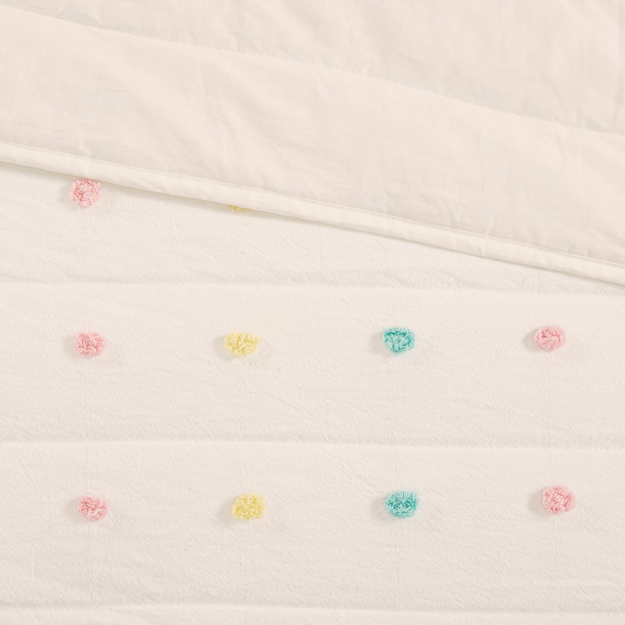 Virginia Multi Twin Cotton Jacquard Pom Pom Coverlet Set, Multi, large