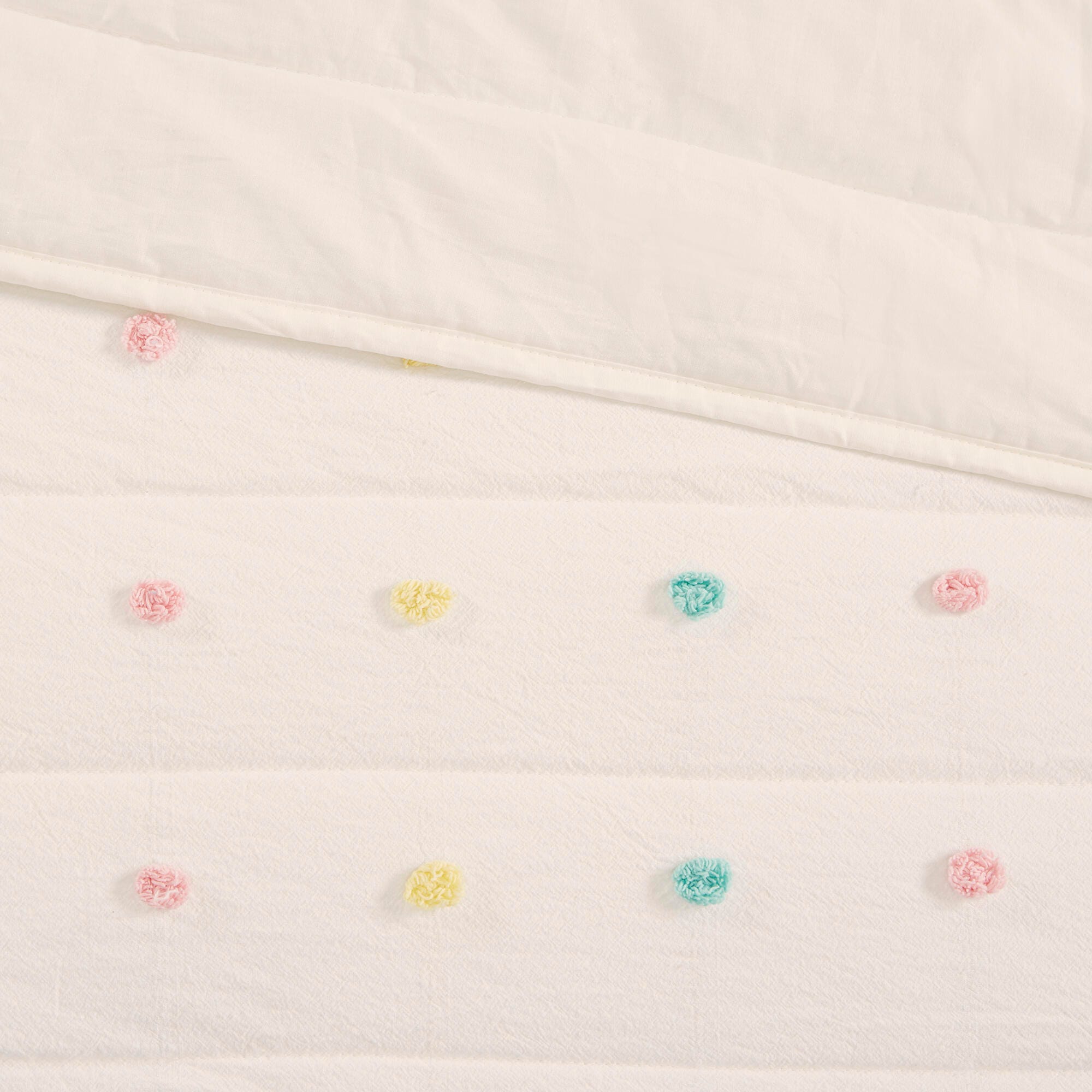 Virginia Multi Twin Cotton Jacquard Pom Pom Coverlet Set, Multi, large