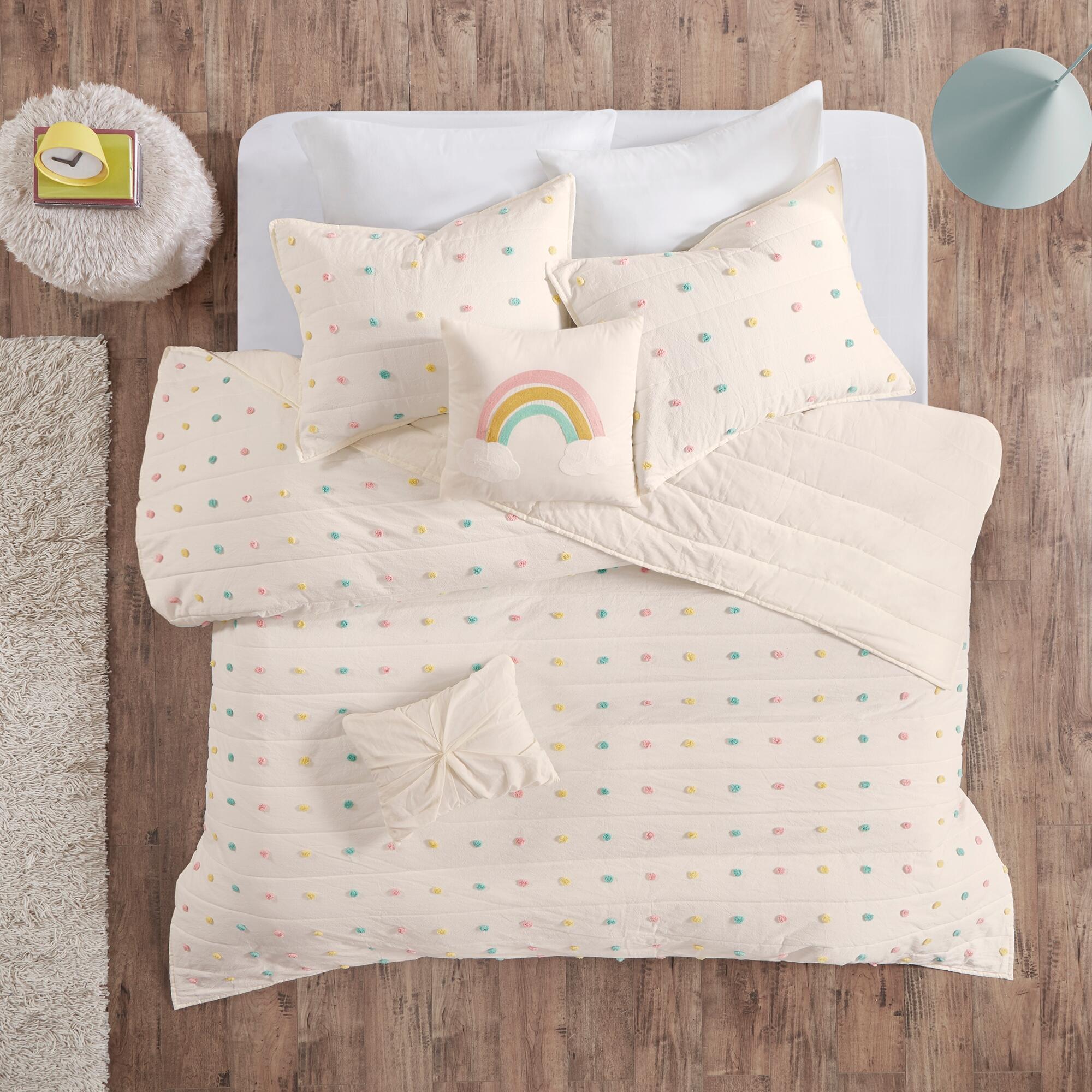 Virginia Multi Twin Cotton Jacquard Pom Pom Coverlet Set, Multi