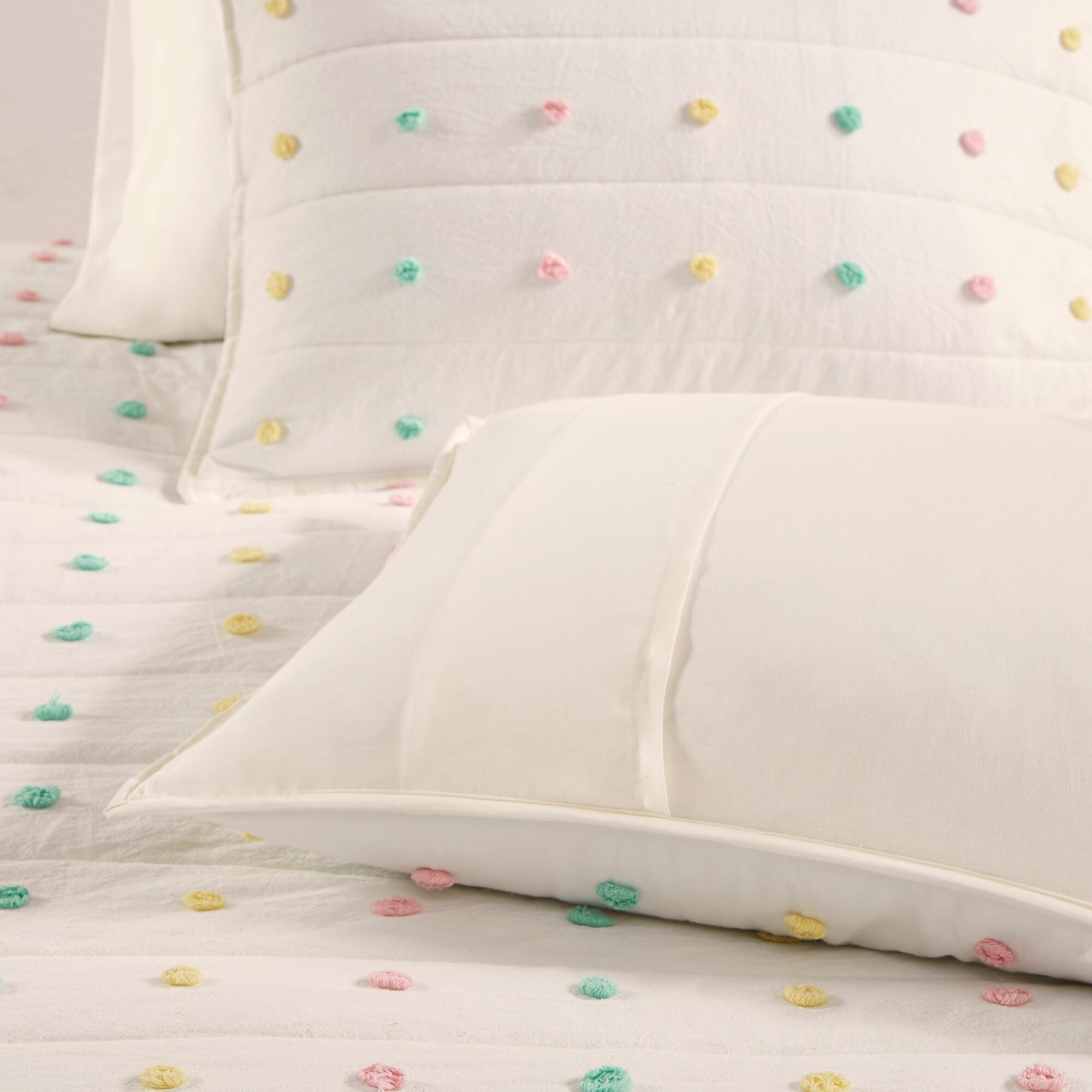 Virginia Multi Twin Cotton Jacquard Pom Pom Coverlet Set, Multi, large