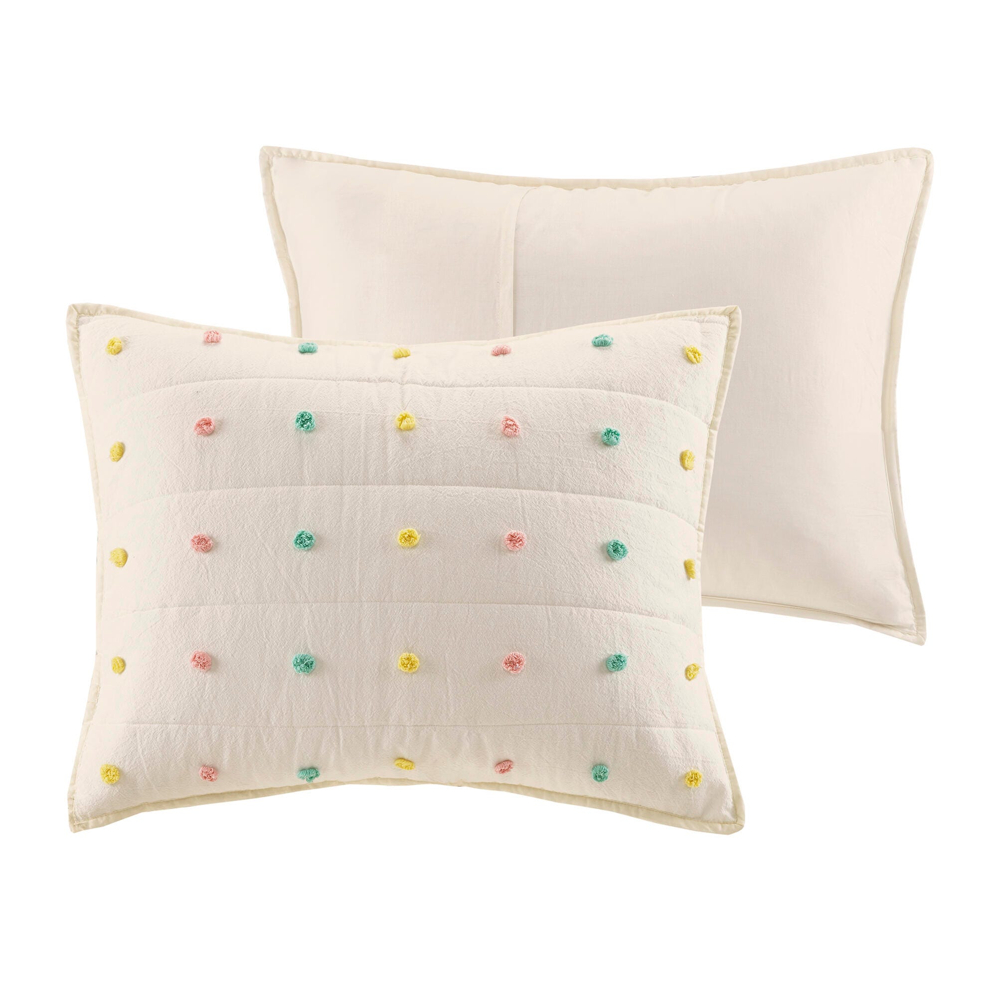 Virginia Multi Twin Cotton Jacquard Pom Pom Coverlet Set, Multi, large